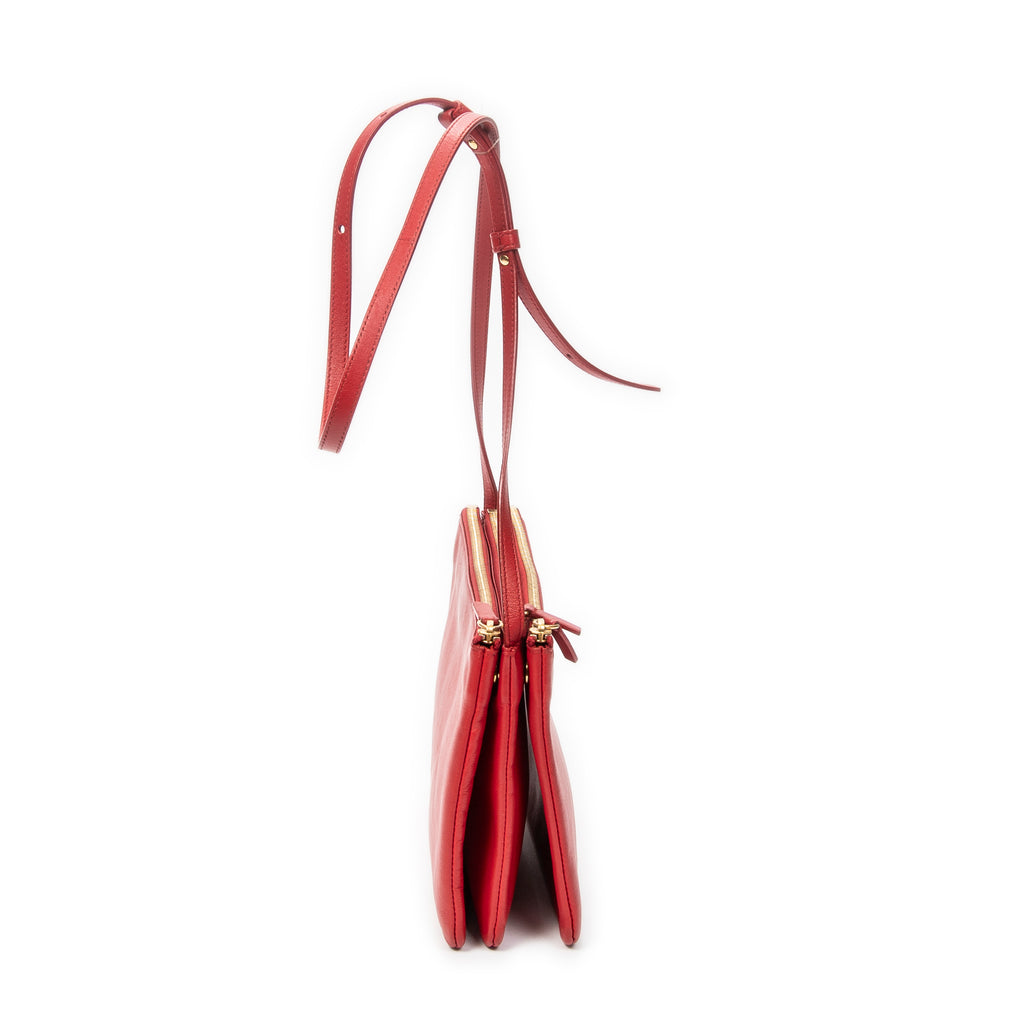 Shoulder Bag Large Trio Crossbody Red Calfskin Leather