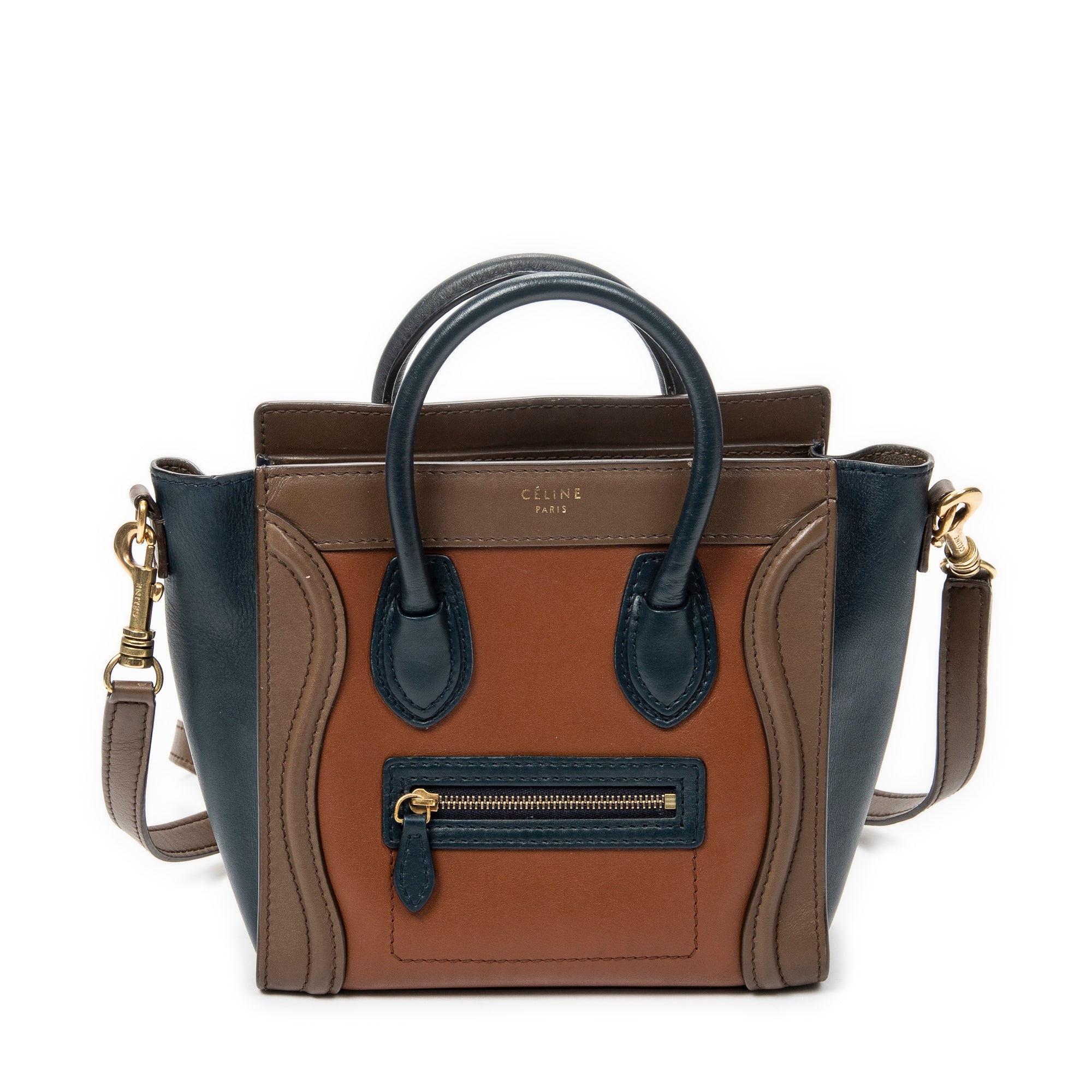 Shoulder Bag Nano Luggage Brown Calfskin Leather