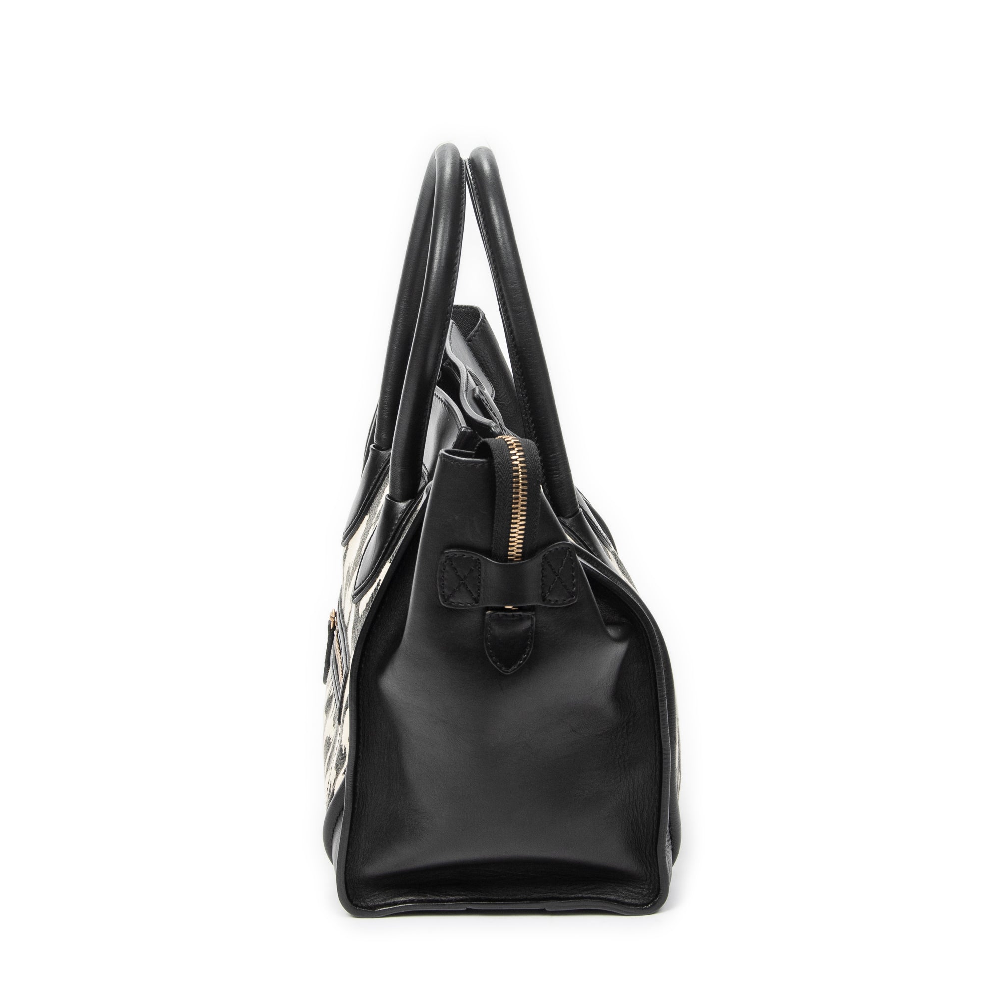Shoulder Bag Mini Luggage Black Calfskin Leather