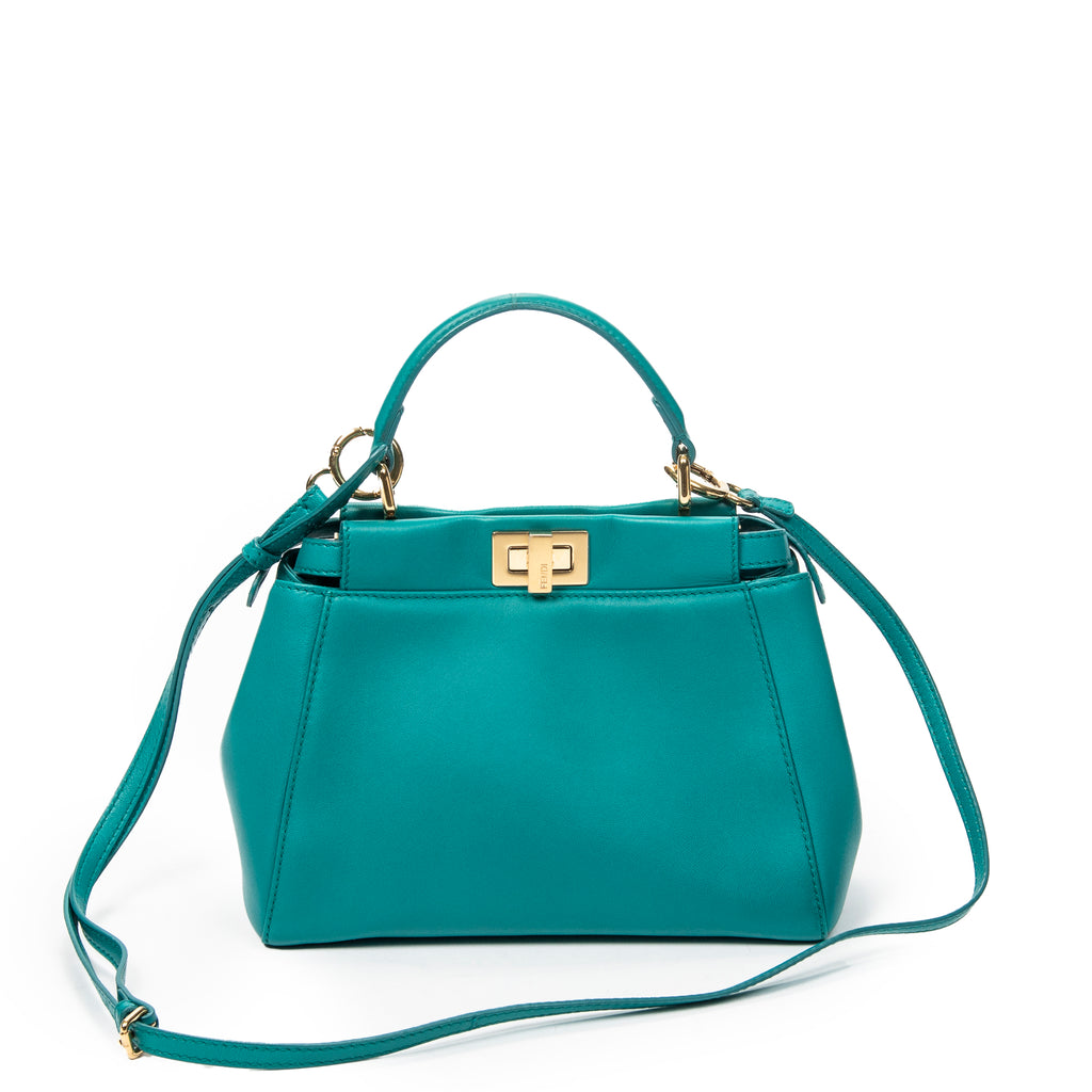 Shoulder Bag Mini Peekaboo Teal Calfskin Leather