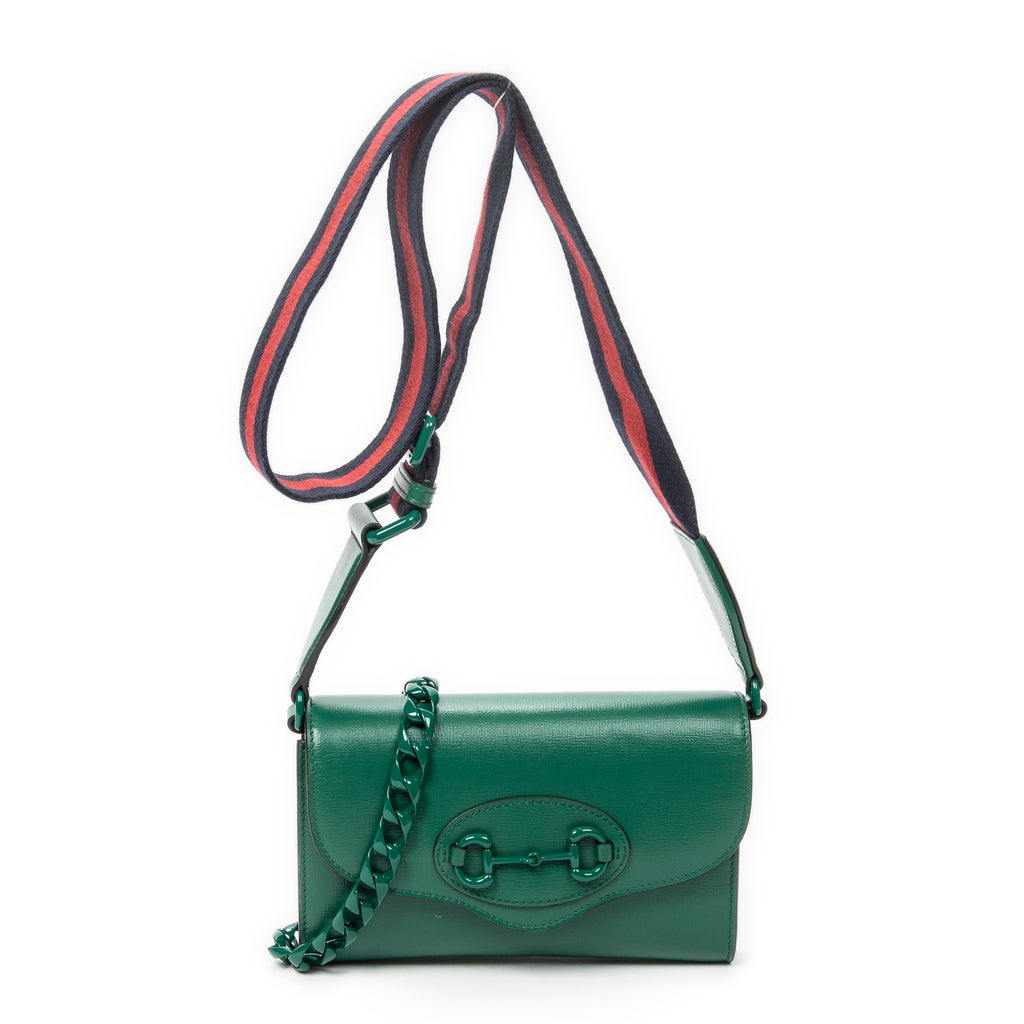 Shoulder Bag Mini Web Monochrome Horsebit 1955 Green Calfskin Leather