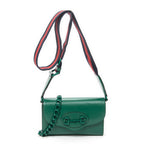 Shoulder Bag Mini Web Monochrome Horsebit 1955 Green Calfskin Leather
