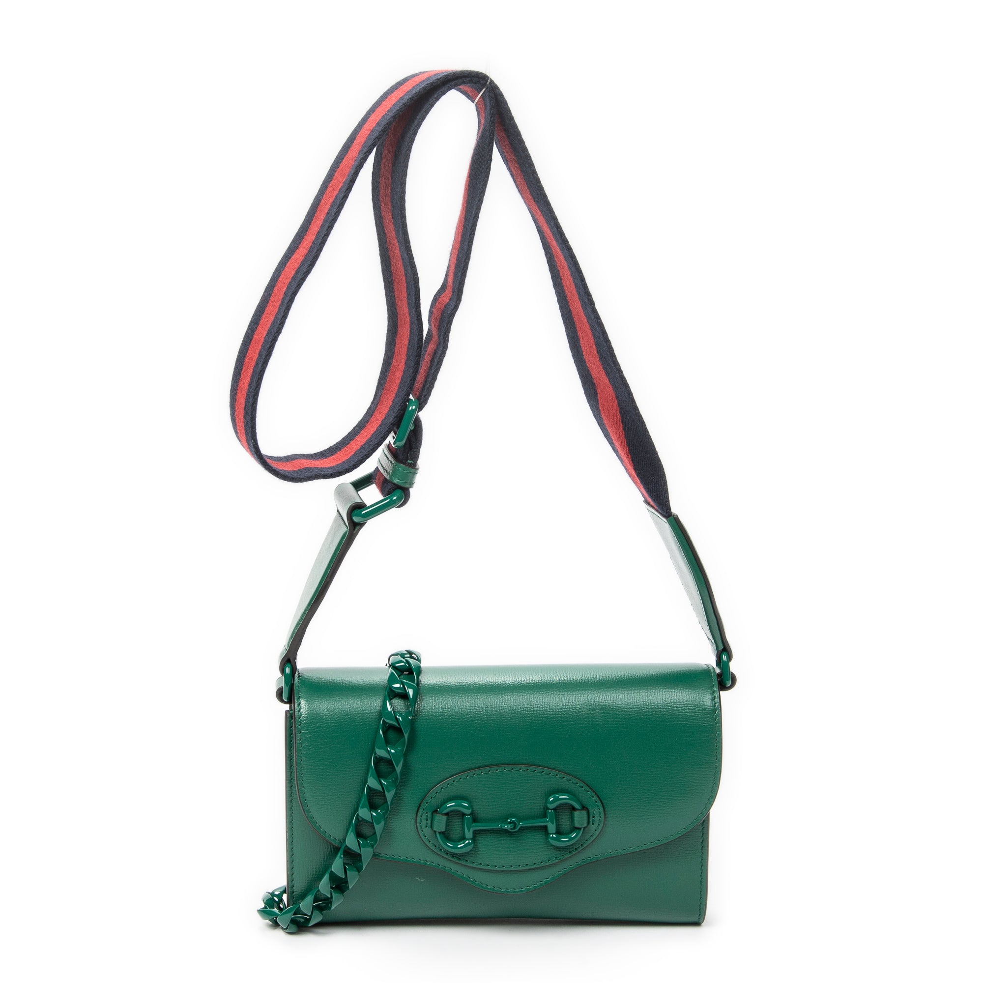 Shoulder Bag Mini Web Monochrome Horsebit 1955 Green Calfskin Leather