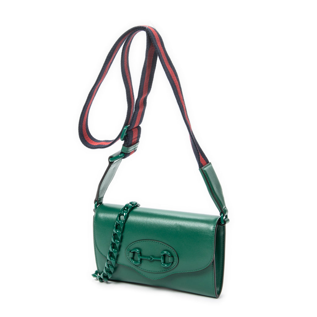 Shoulder Bag Mini Web Monochrome Horsebit 1955 Green Calfskin Leather