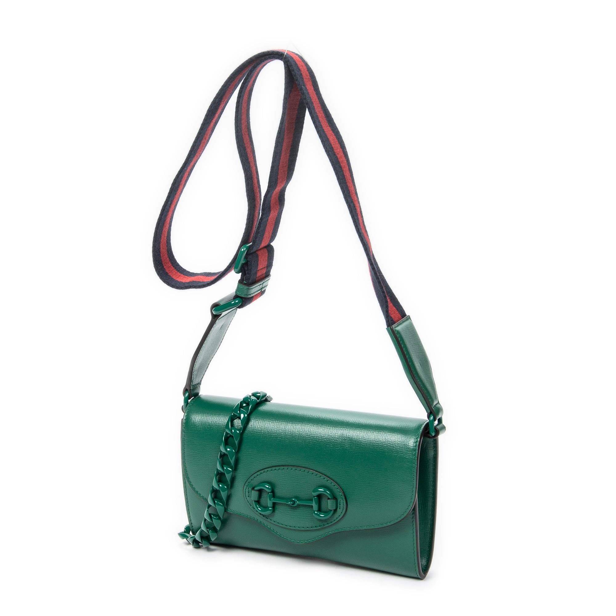 Shoulder Bag Mini Web Monochrome Horsebit 1955 Green Calfskin Leather