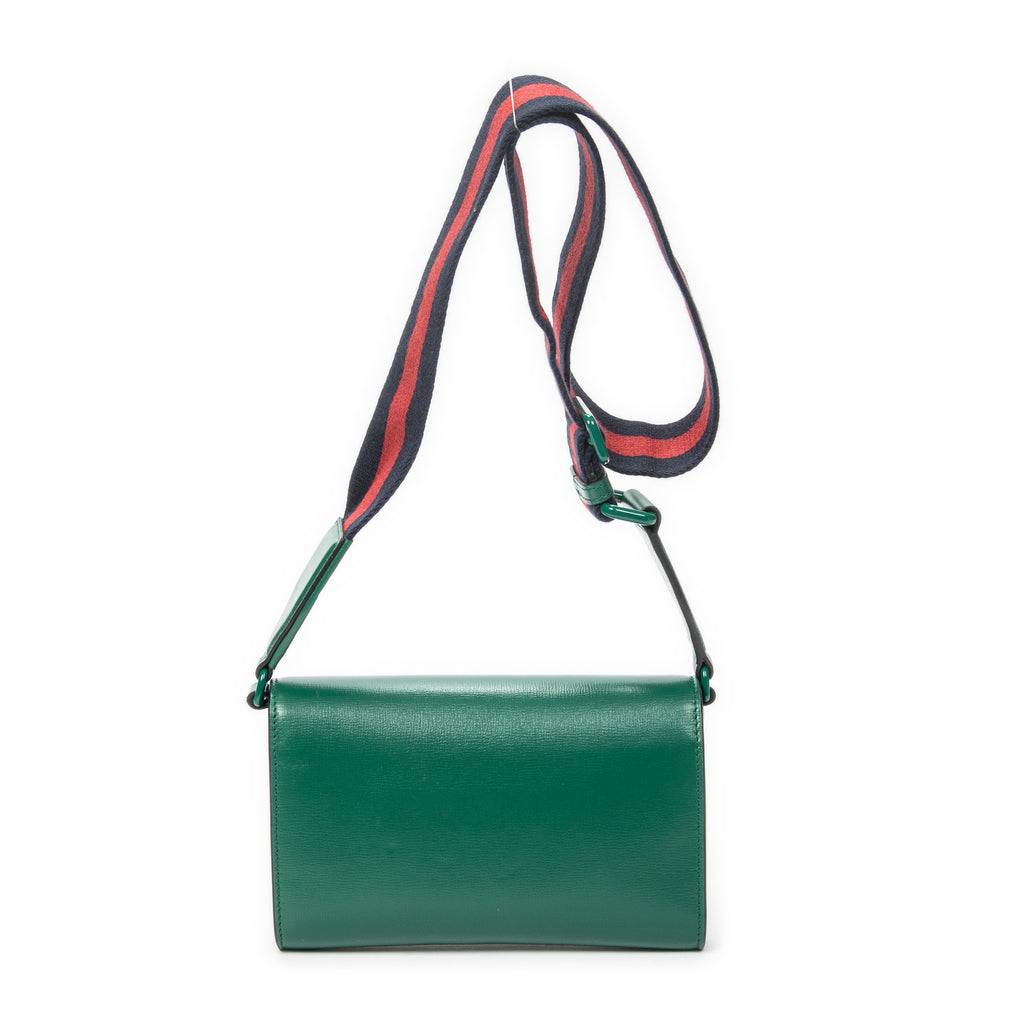 Shoulder Bag Mini Web Monochrome Horsebit 1955 Green Calfskin Leather