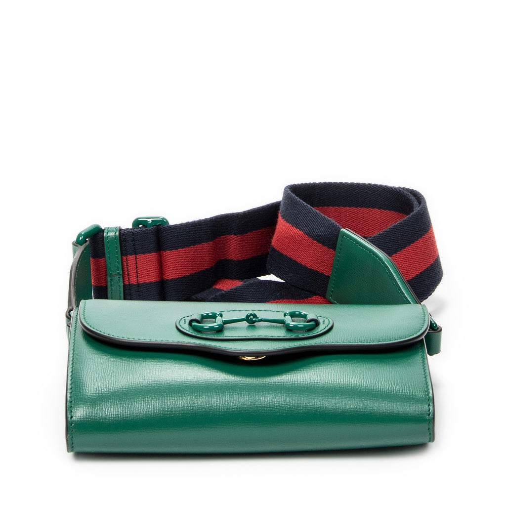 Shoulder Bag Mini Web Monochrome Horsebit 1955 Green Calfskin Leather
