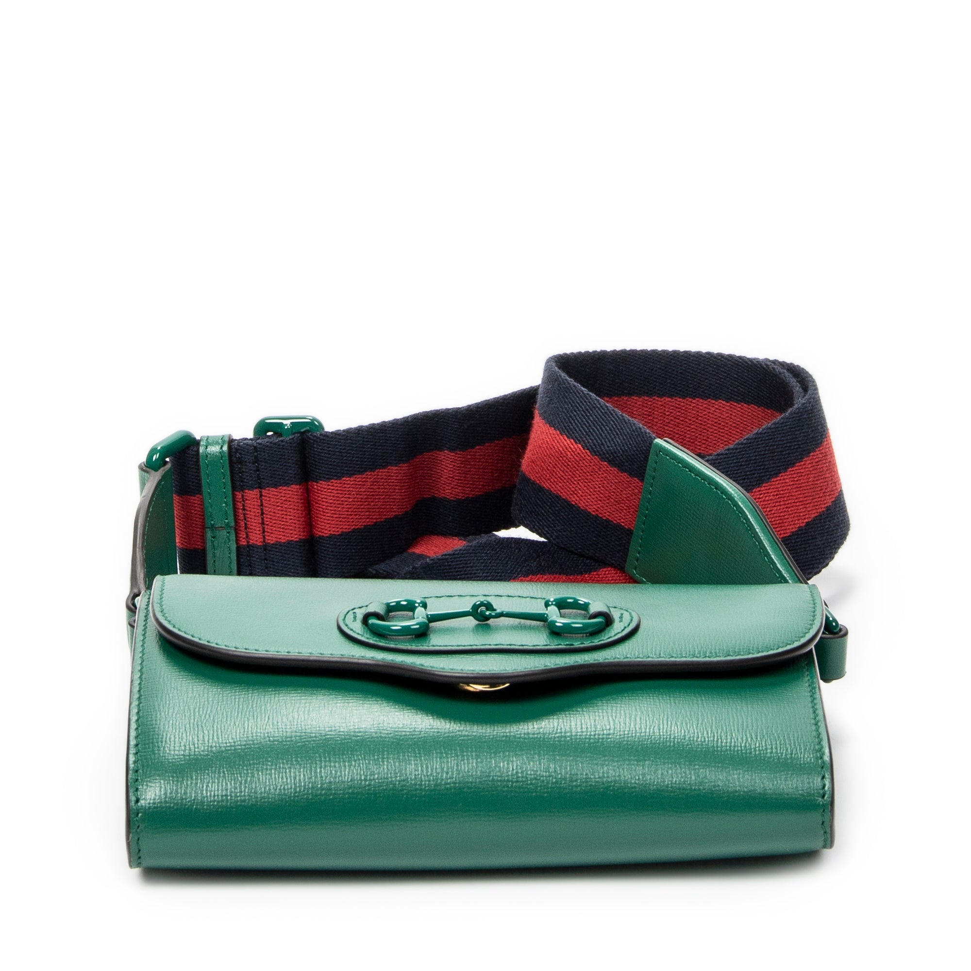 Shoulder Bag Mini Web Monochrome Horsebit 1955 Green Calfskin Leather