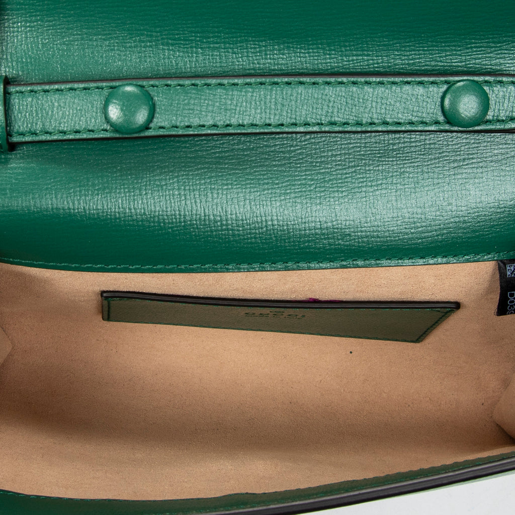 Shoulder Bag Mini Web Monochrome Horsebit 1955 Green Calfskin Leather