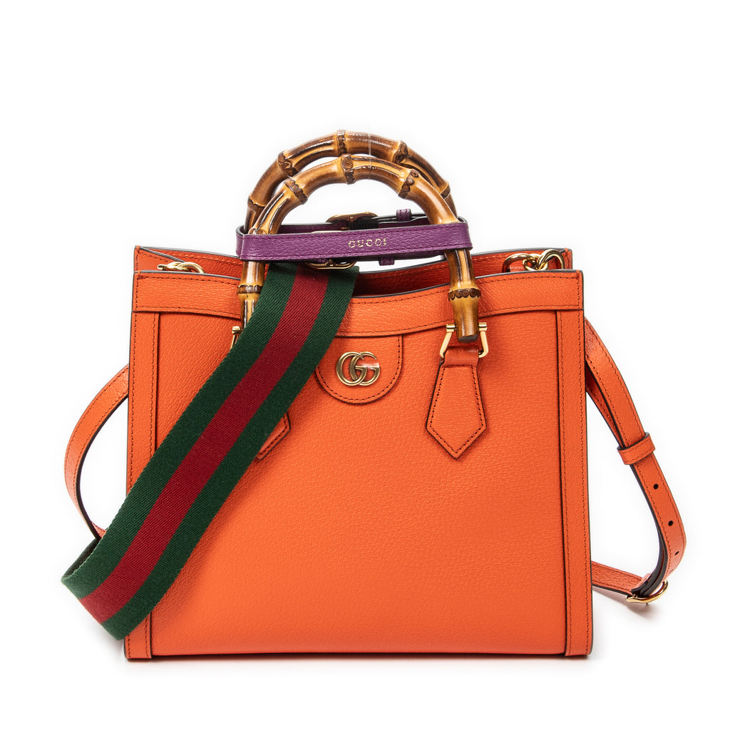 Shoulder Bag Medium Diana Bamboo Tote Orange Grained Calfskin Leather