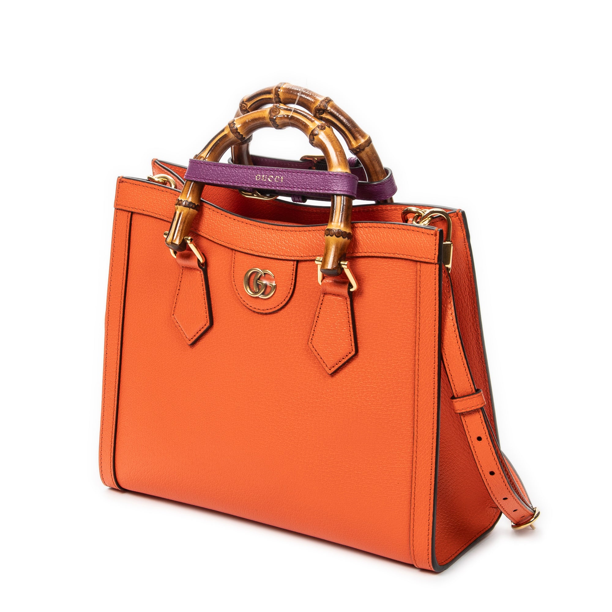 Shoulder Bag Medium Diana Bamboo Tote Orange Grained Calfskin Leather