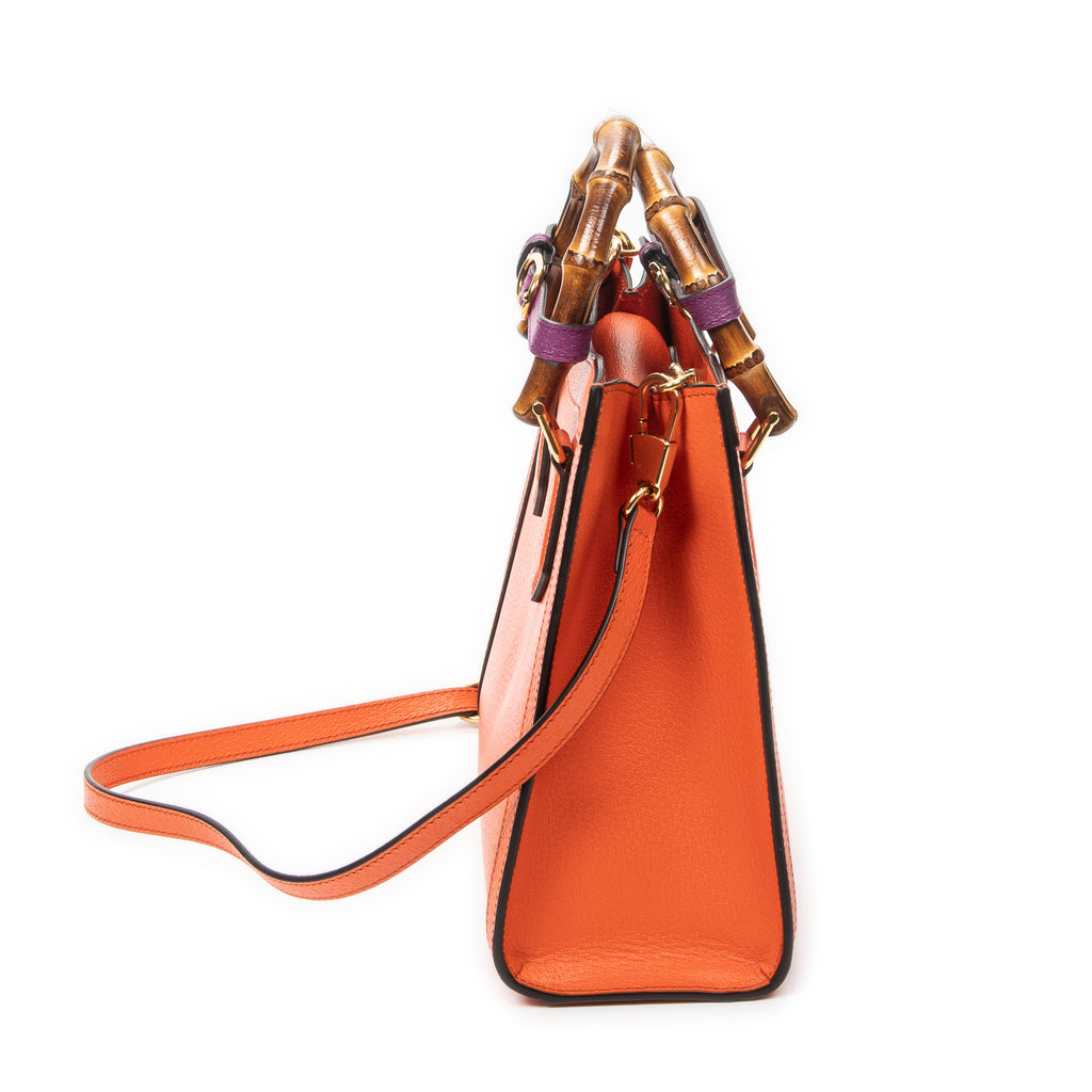 Shoulder Bag Medium Diana Bamboo Tote Orange Grained Calfskin Leather
