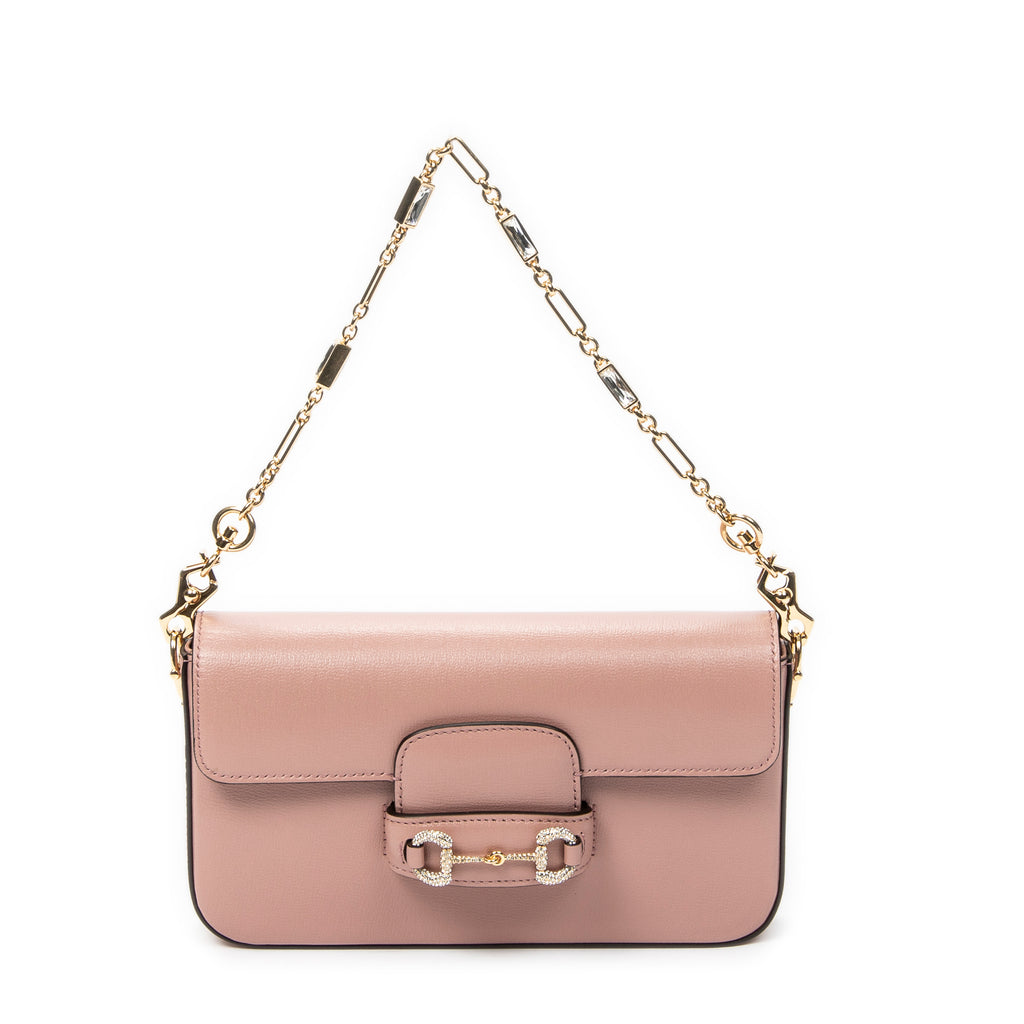 Shoulder Bag Small Rhinestone Horsebit 1955 Light Pink Calfskin Leather