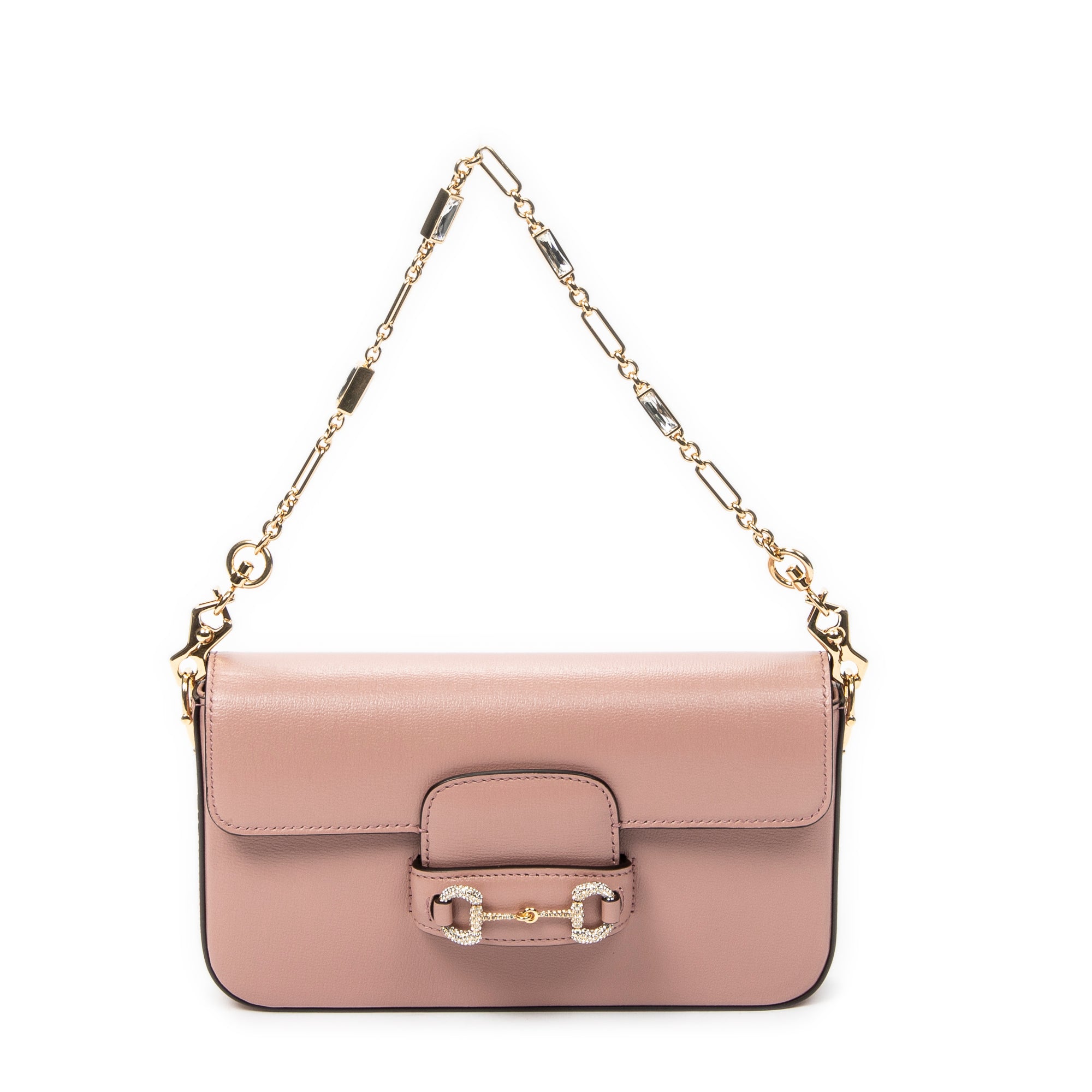 Shoulder Bag Small Rhinestone Horsebit 1955 Light Pink Calfskin Leather