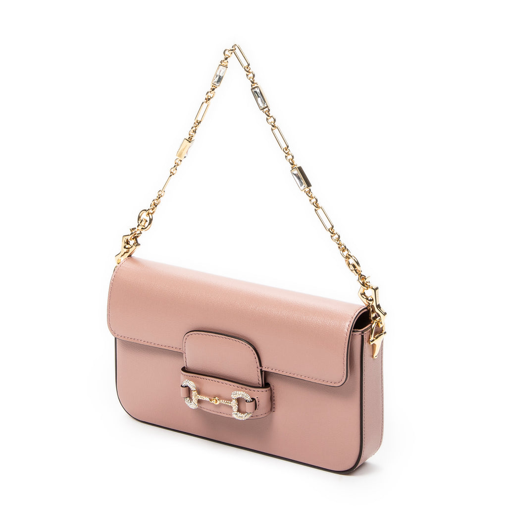 Shoulder Bag Small Rhinestone Horsebit 1955 Light Pink Calfskin Leather