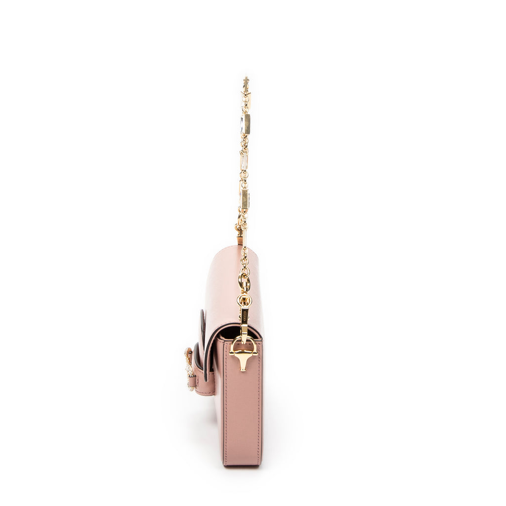 Shoulder Bag Small Rhinestone Horsebit 1955 Light Pink Calfskin Leather