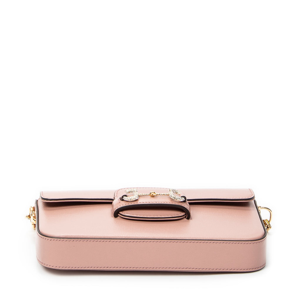 Shoulder Bag Small Rhinestone Horsebit 1955 Light Pink Calfskin Leather