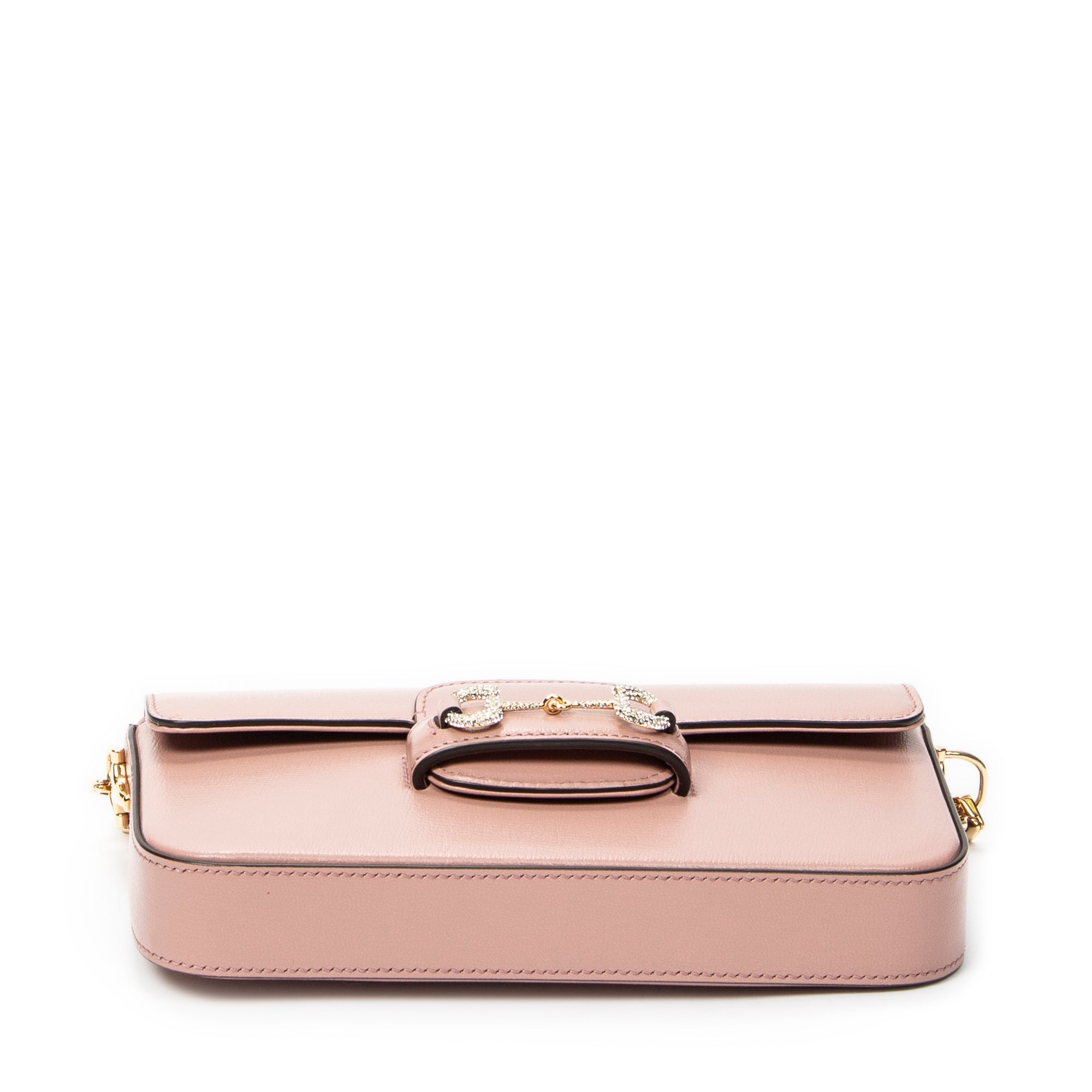 Shoulder Bag Small Rhinestone Horsebit 1955 Light Pink Calfskin Leather