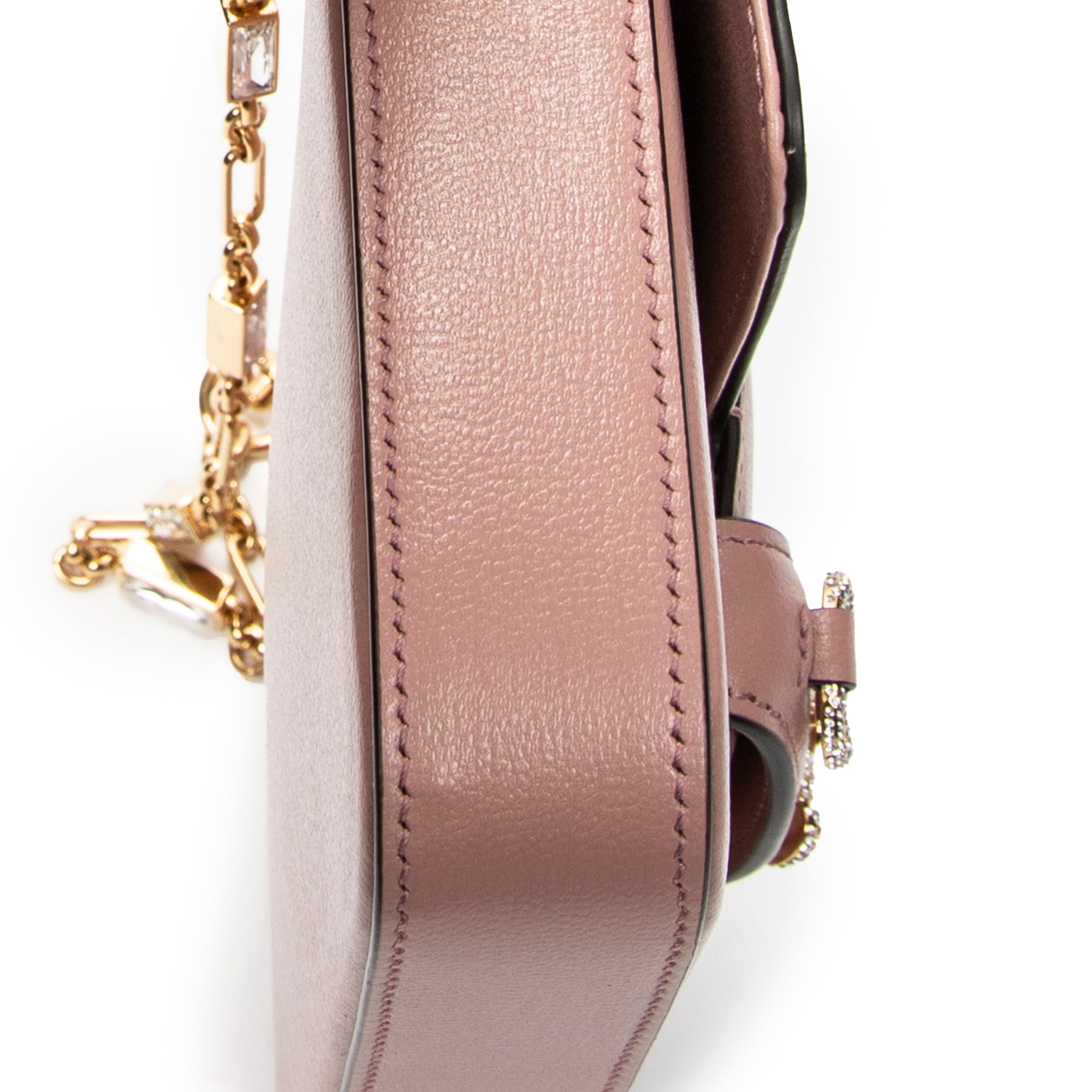 Shoulder Bag Small Rhinestone Horsebit 1955 Light Pink Calfskin Leather