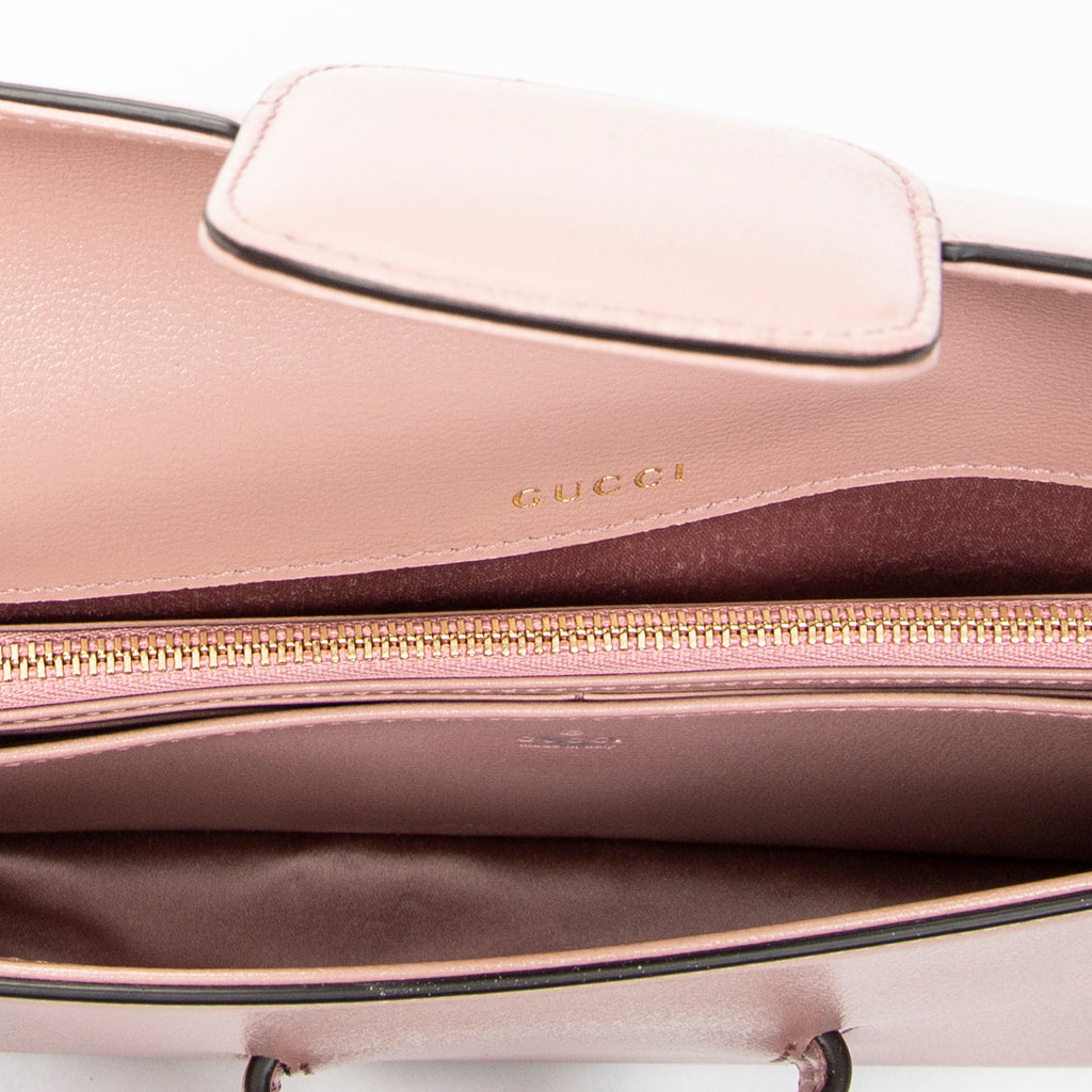 Shoulder Bag Small Rhinestone Horsebit 1955 Light Pink Calfskin Leather