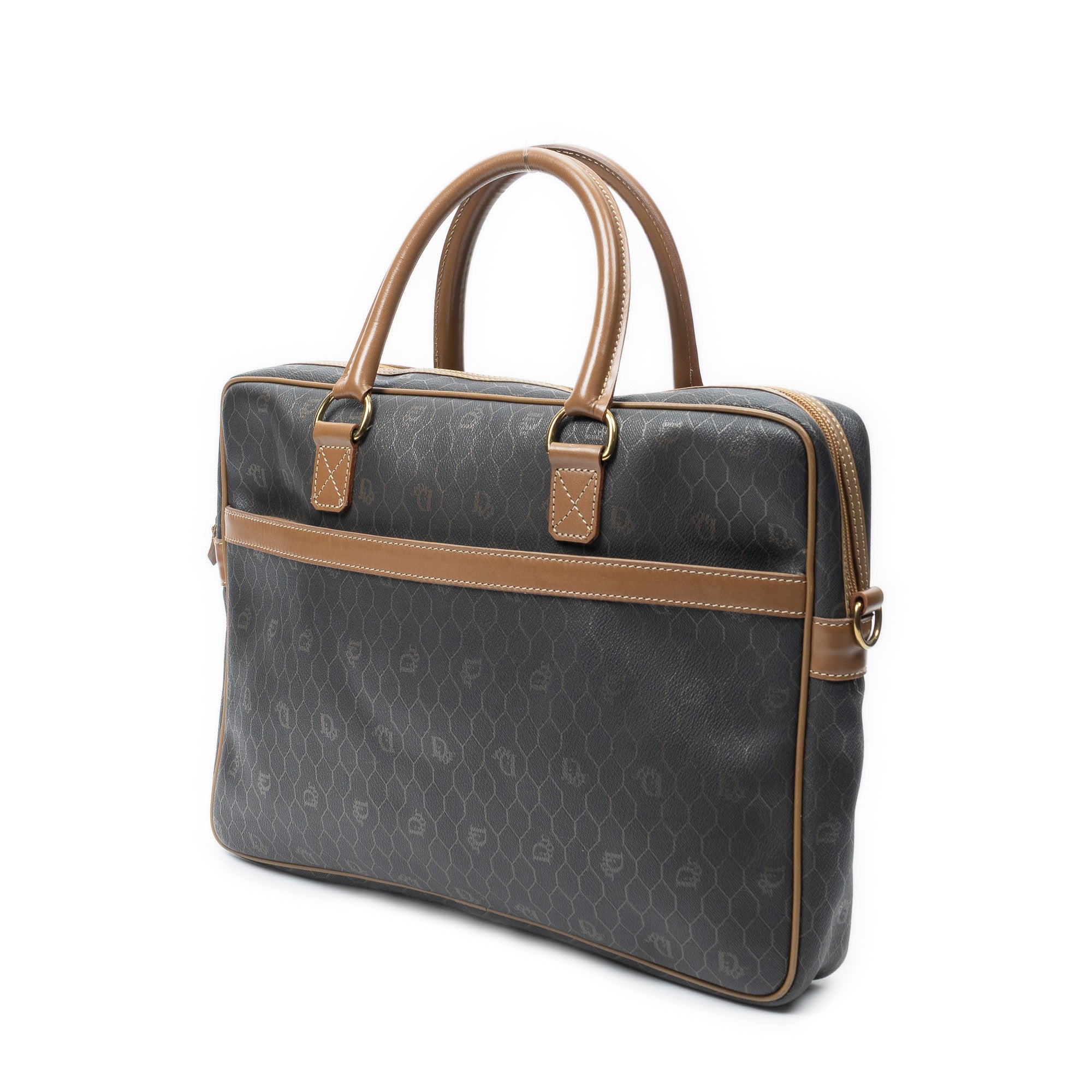 Handbag Vintage Document Bag Brown Honeycomb Coated Canvas
