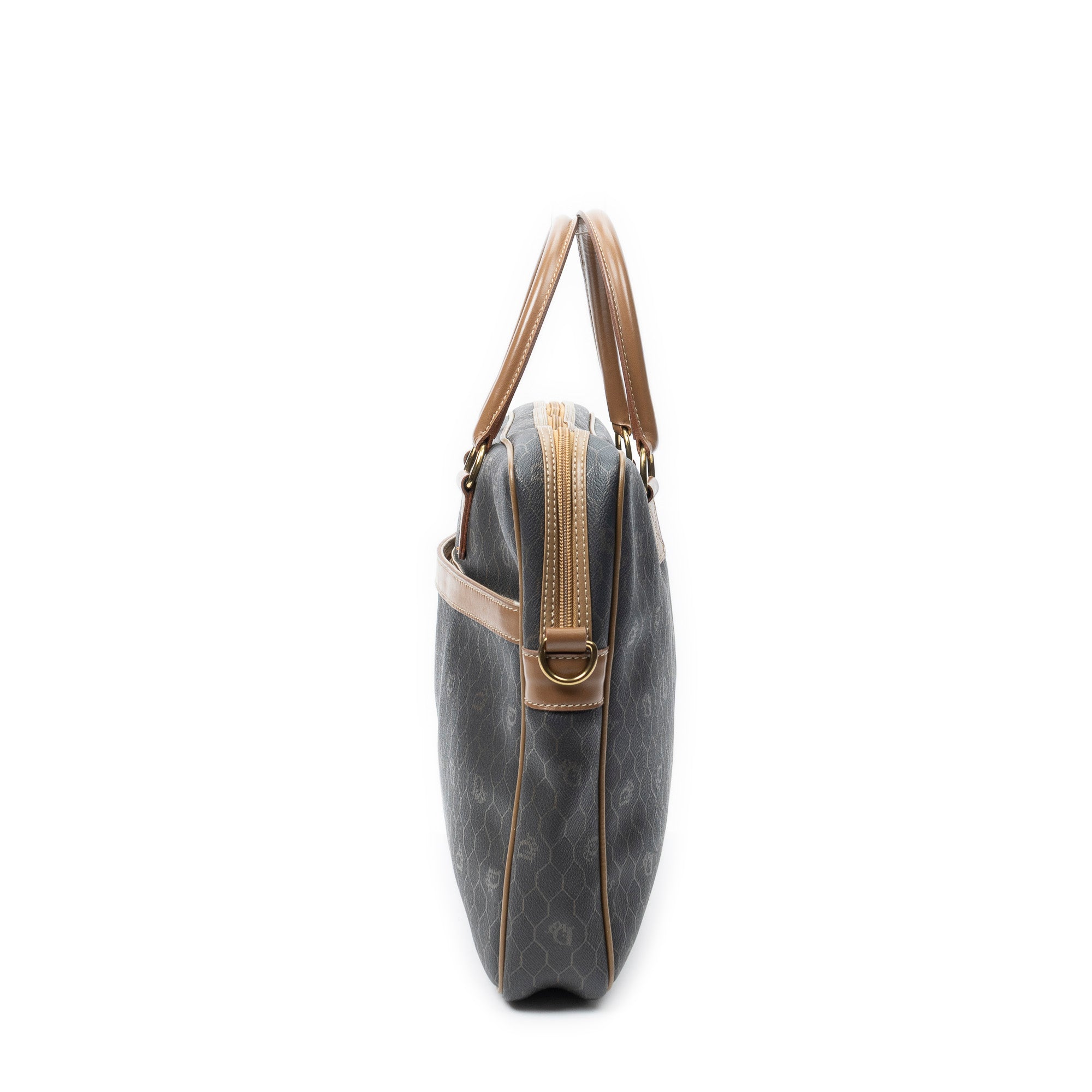 Handbag Vintage Document Bag Brown Honeycomb Coated Canvas