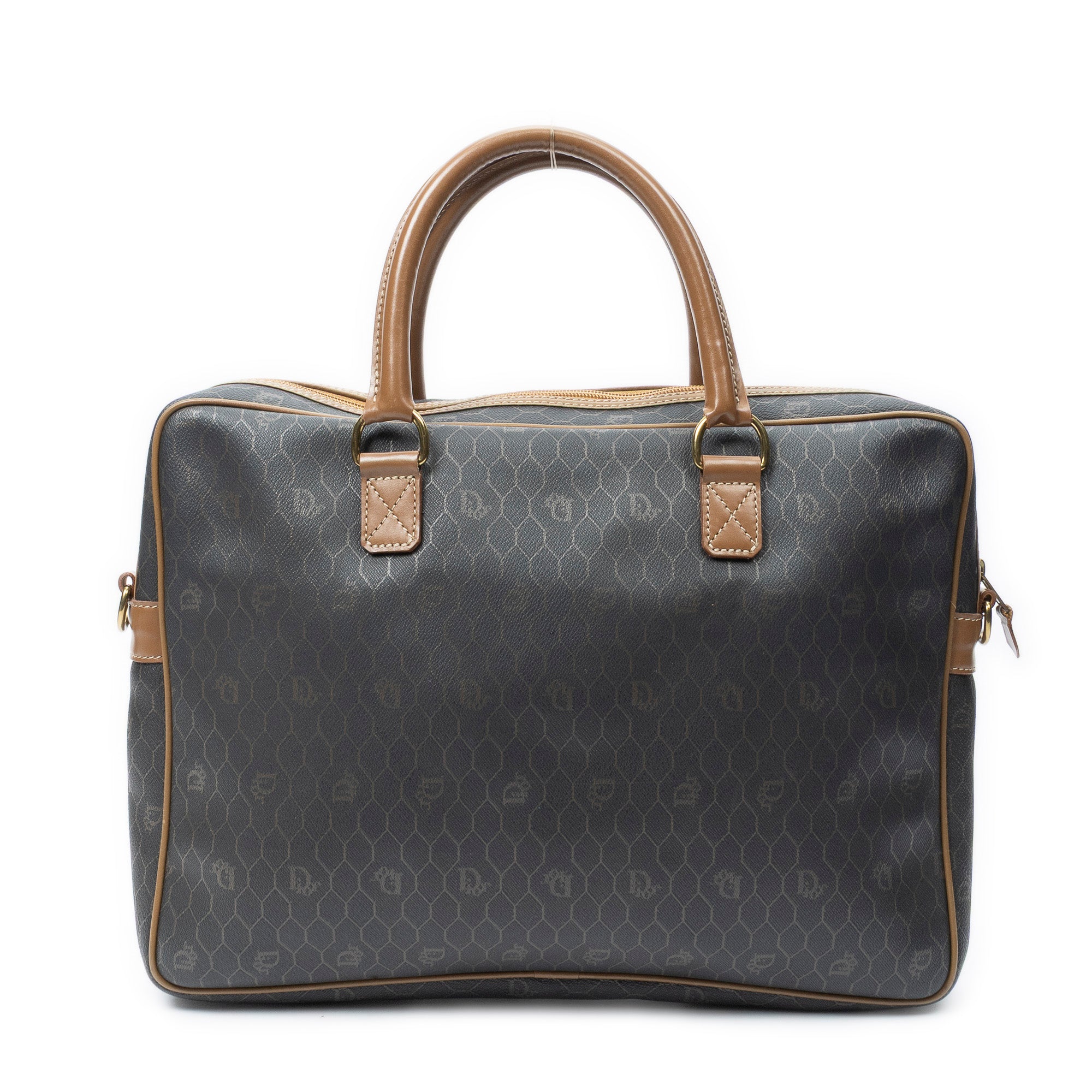Handbag Vintage Document Bag Brown Honeycomb Coated Canvas