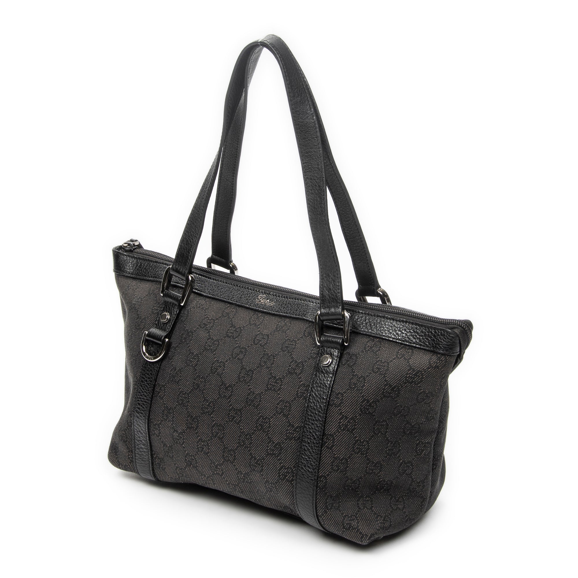 Shoulder Bag Abbey Tote Black Monogrammed Denim Canvas