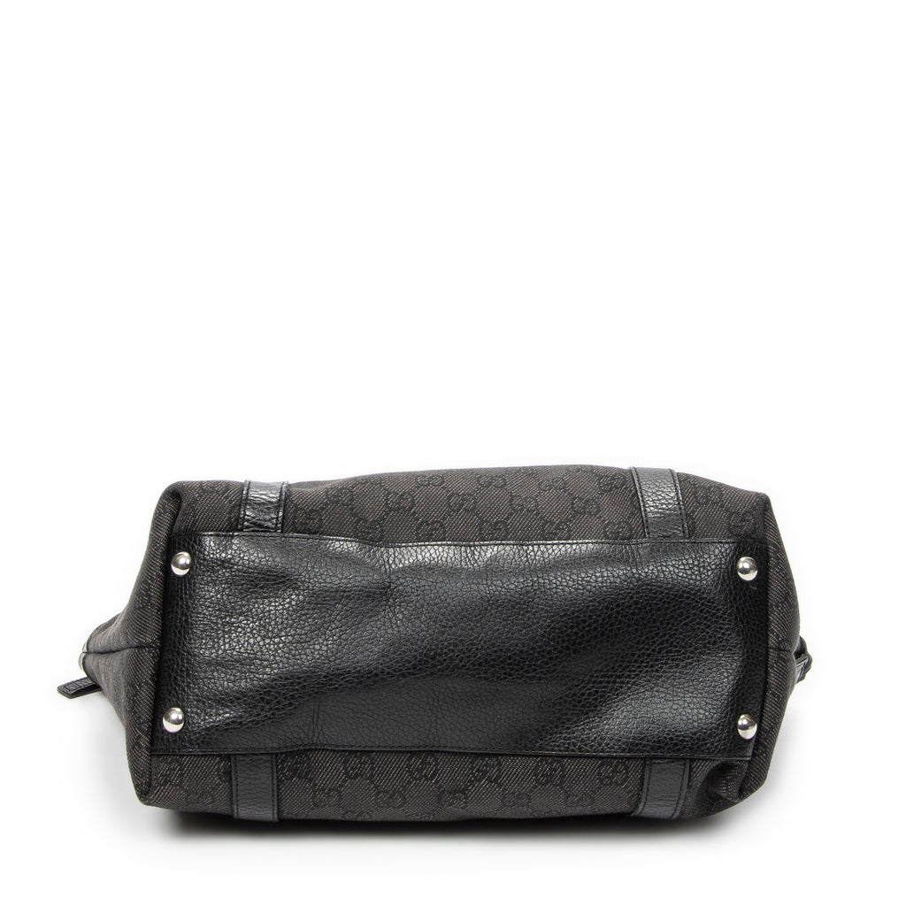 Shoulder Bag Abbey Tote Black Monogrammed Denim Canvas