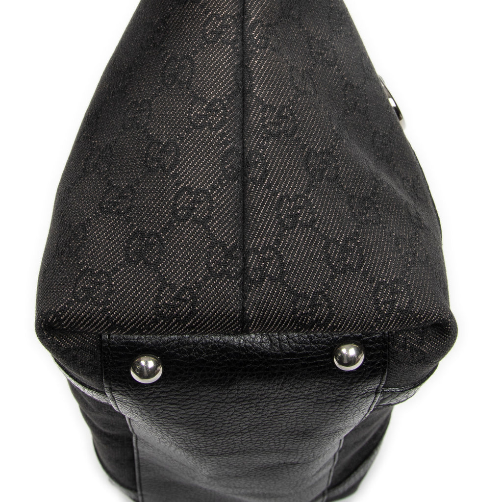 Shoulder Bag Abbey Tote Black Monogrammed Denim Canvas
