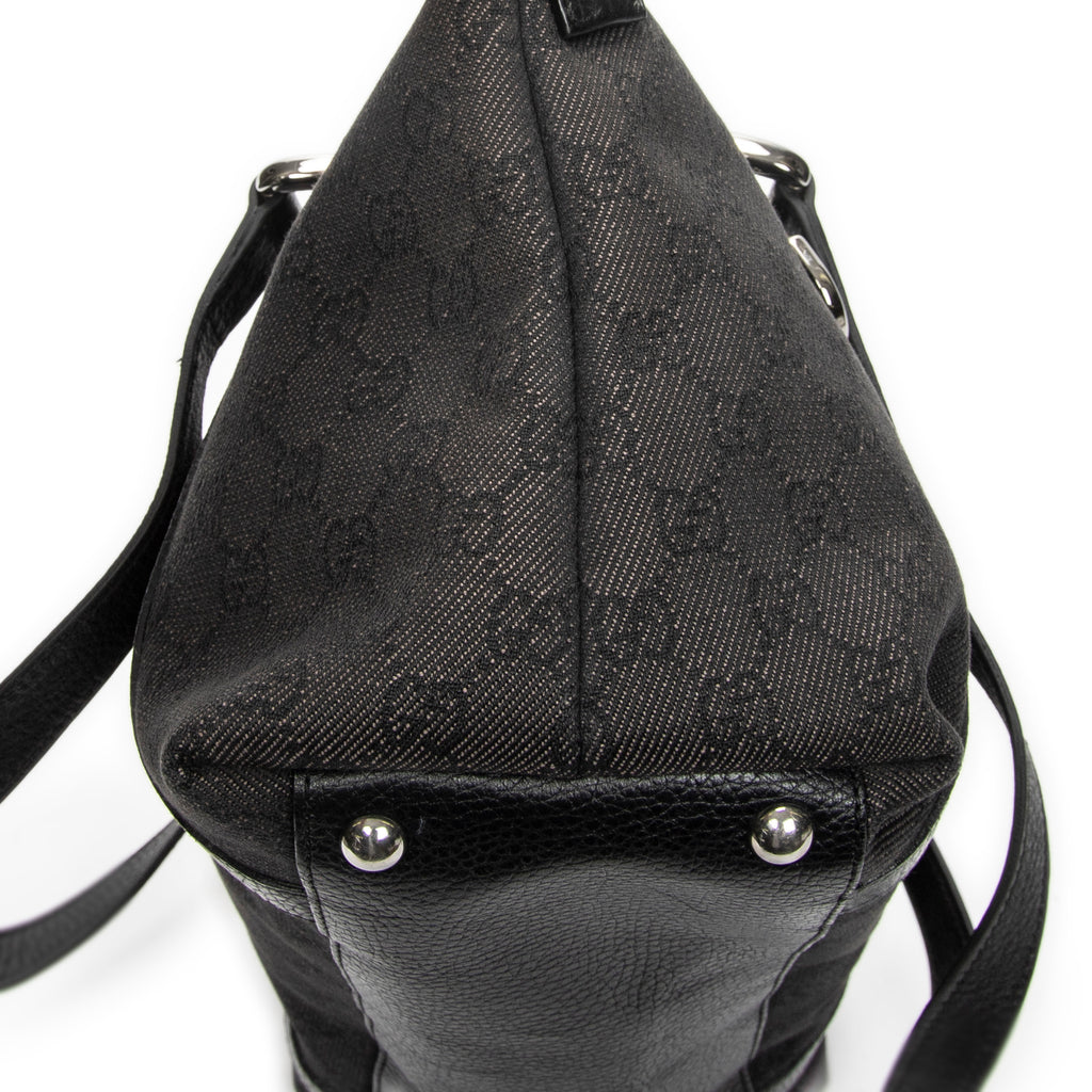 Shoulder Bag Abbey Tote Black Monogrammed Denim Canvas
