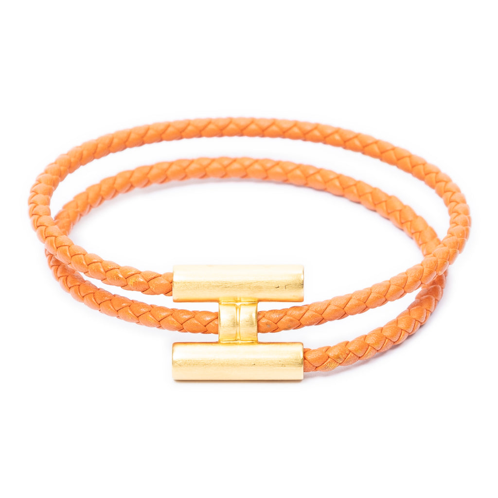 Bracelet Tournis Tresse Bracelet Orange Braided Calfskin Leather