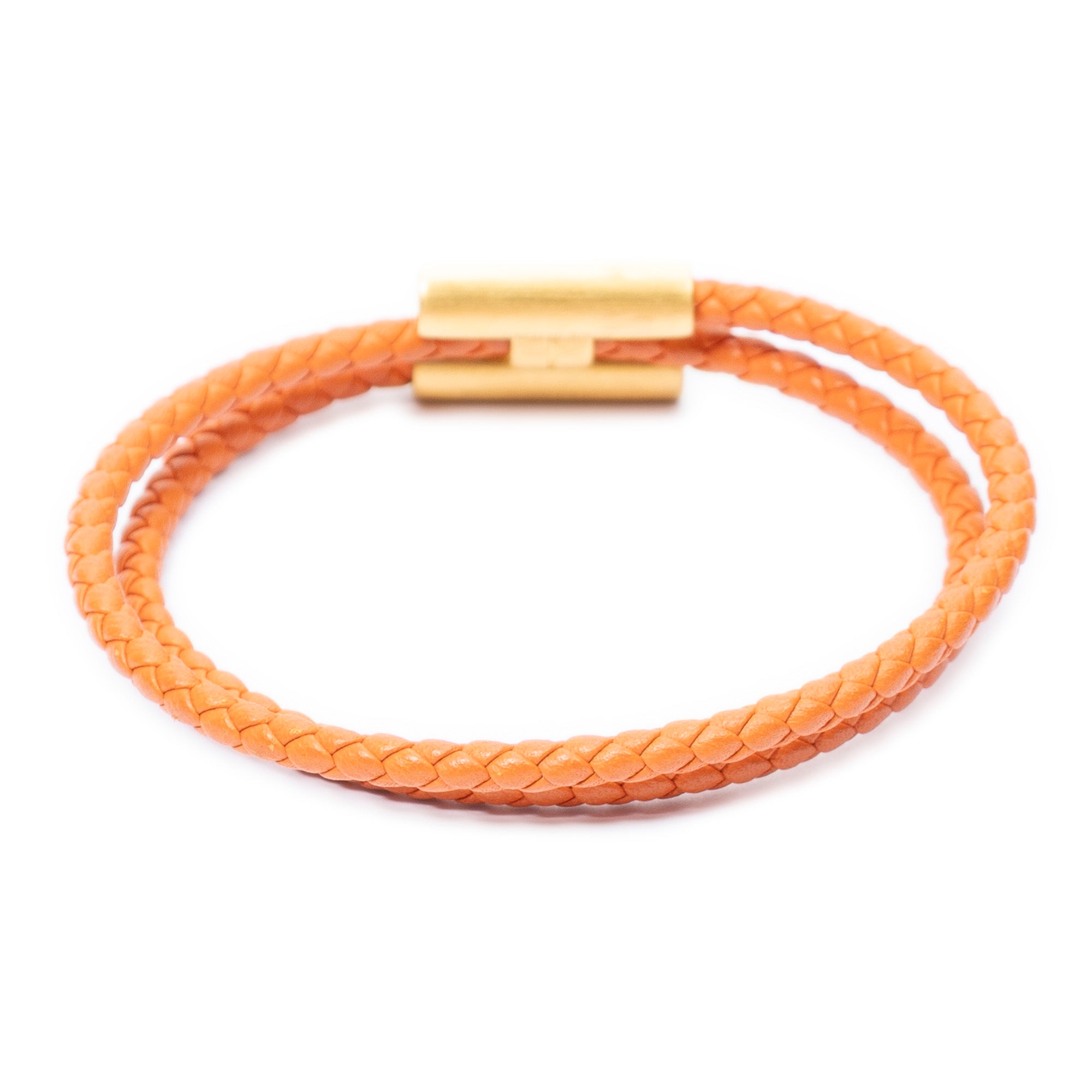 Bracelet Tournis Tresse Bracelet Orange Braided Calfskin Leather