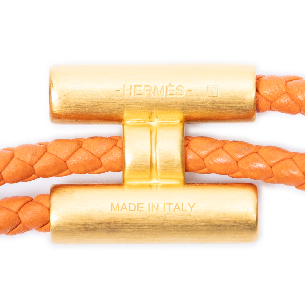 Bracelet Tournis Tresse Bracelet Orange Braided Calfskin Leather