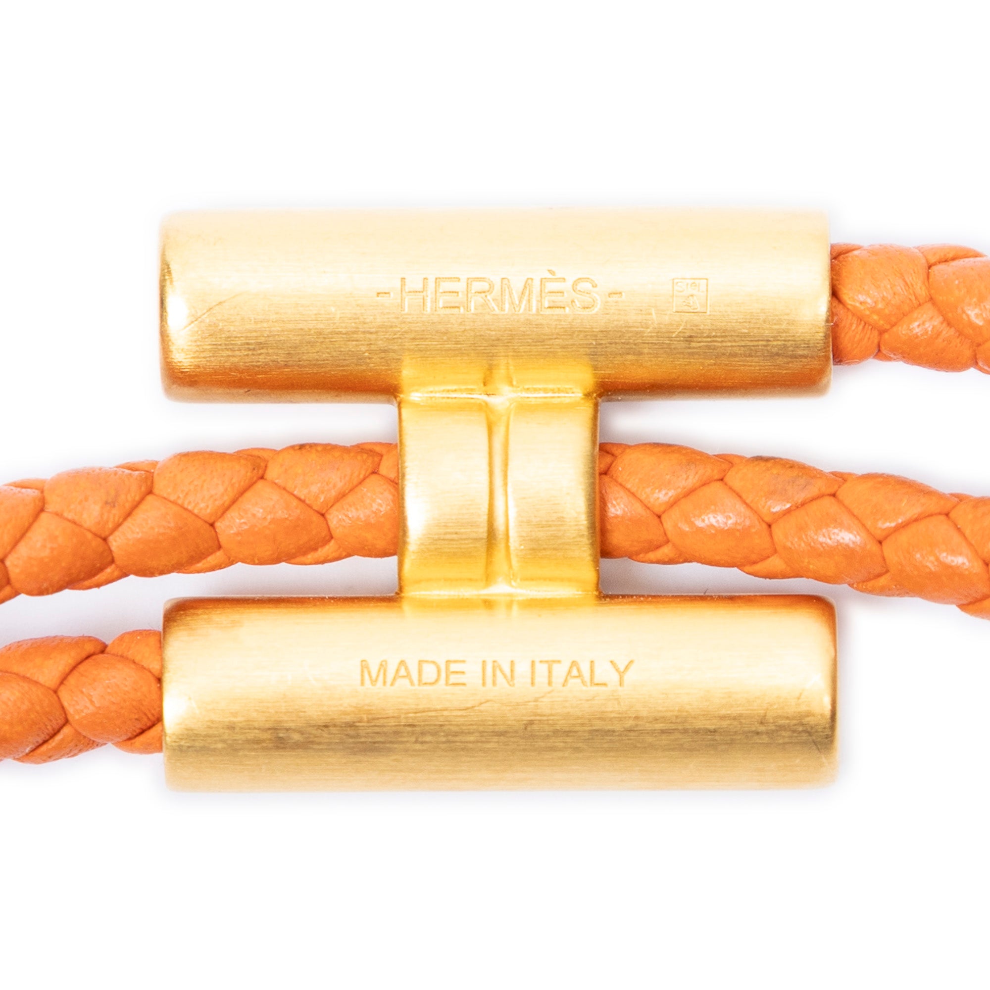 Bracelet Tournis Tresse Bracelet Orange Braided Calfskin Leather