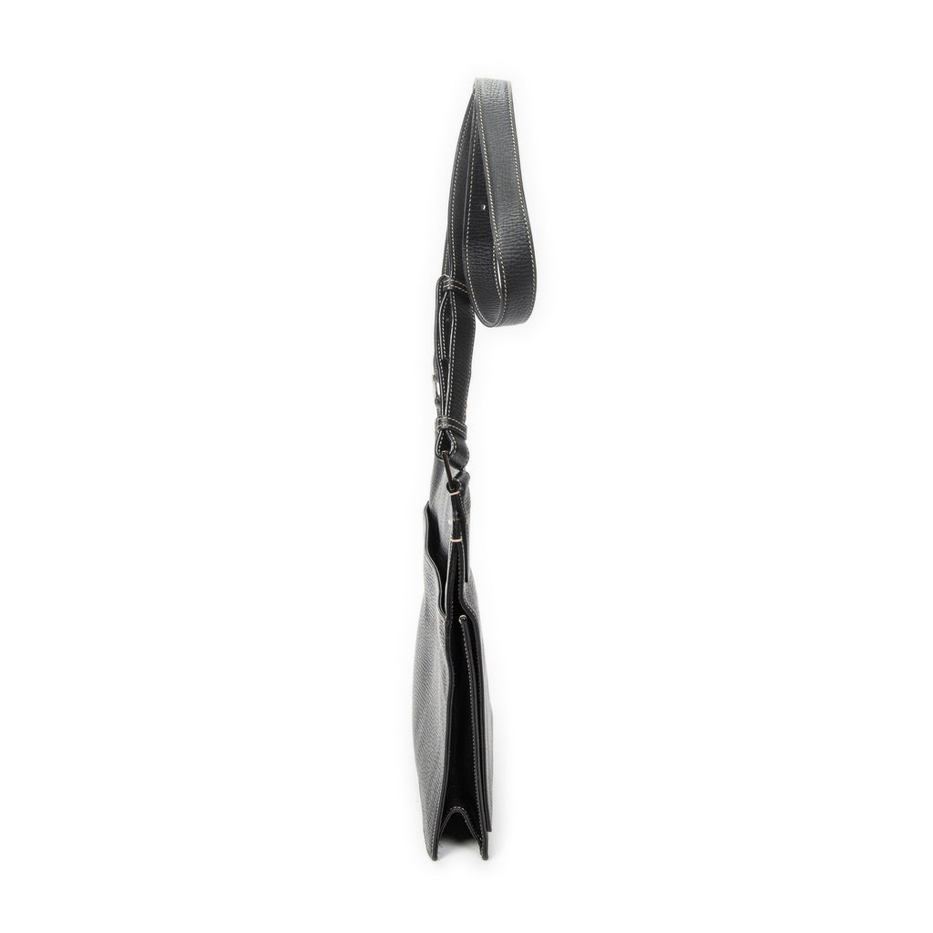 Shoulder Bag Flat Messenger Black Grained Calfskin Leather