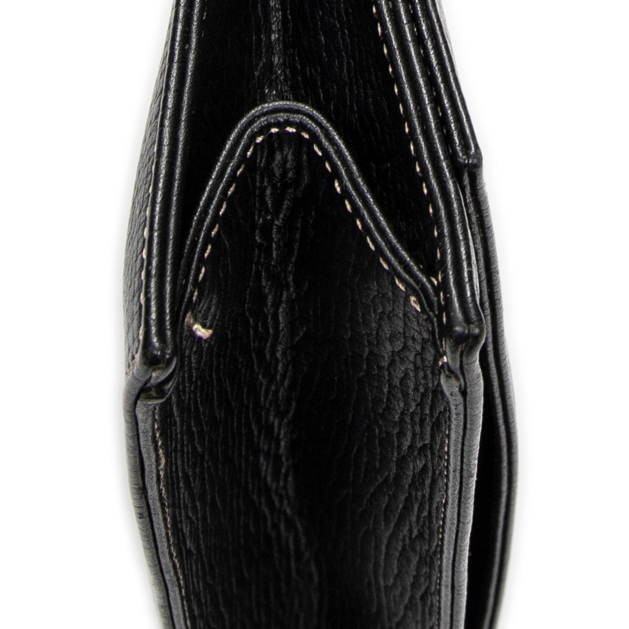 Shoulder Bag Flat Messenger Black Grained Calfskin Leather