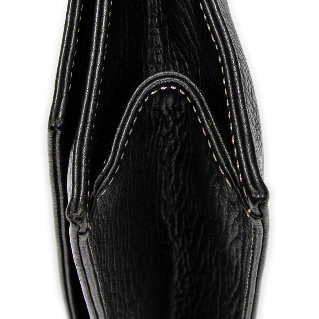 Shoulder Bag Flat Messenger Black Grained Calfskin Leather