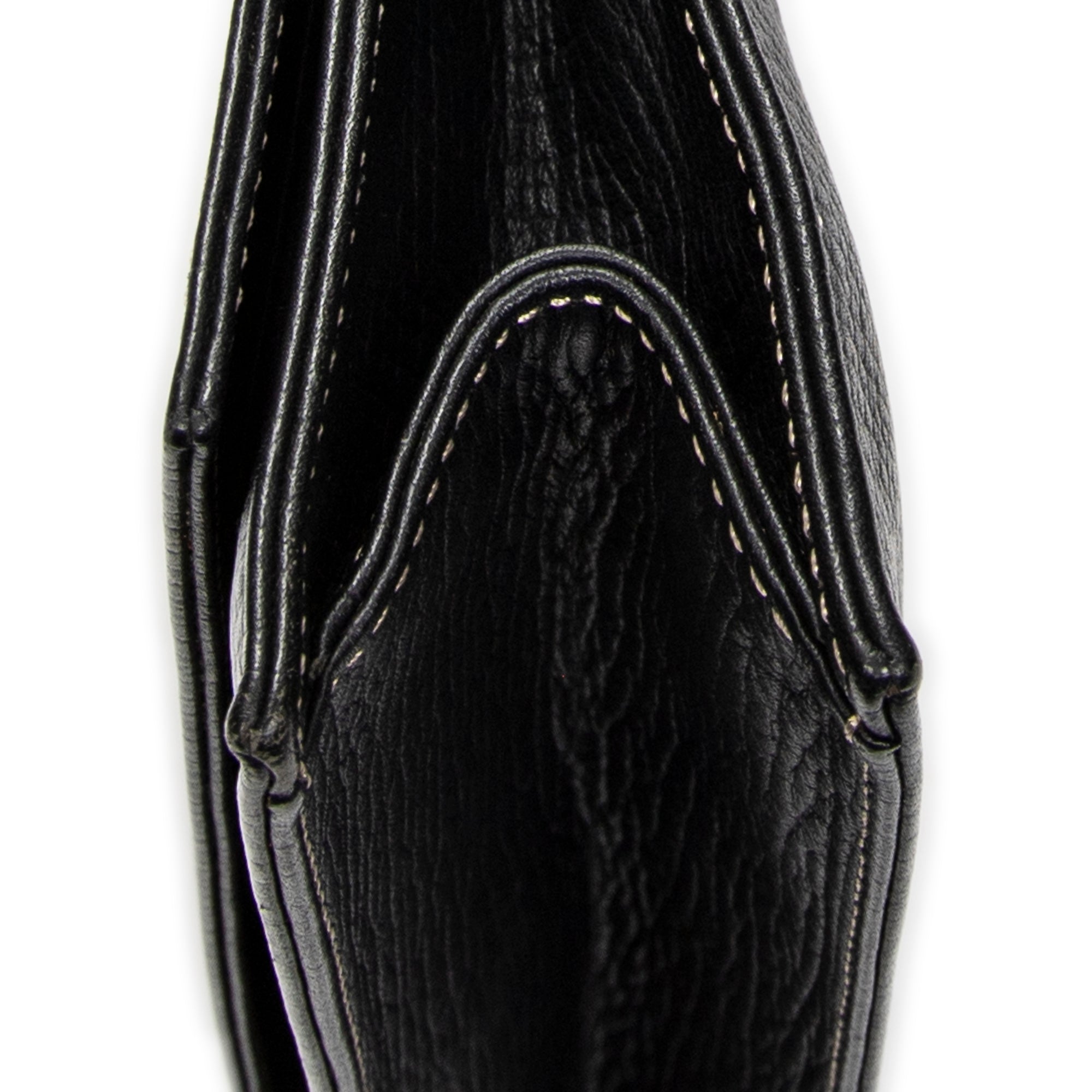 Shoulder Bag Flat Messenger Black Grained Calfskin Leather
