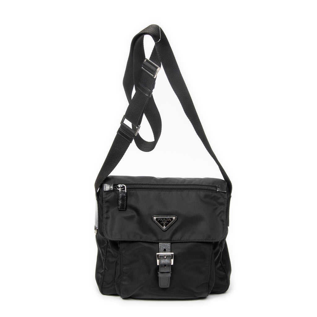 Shoulder Bag Small Buckle Flap Messenger Black Nylon Canvas