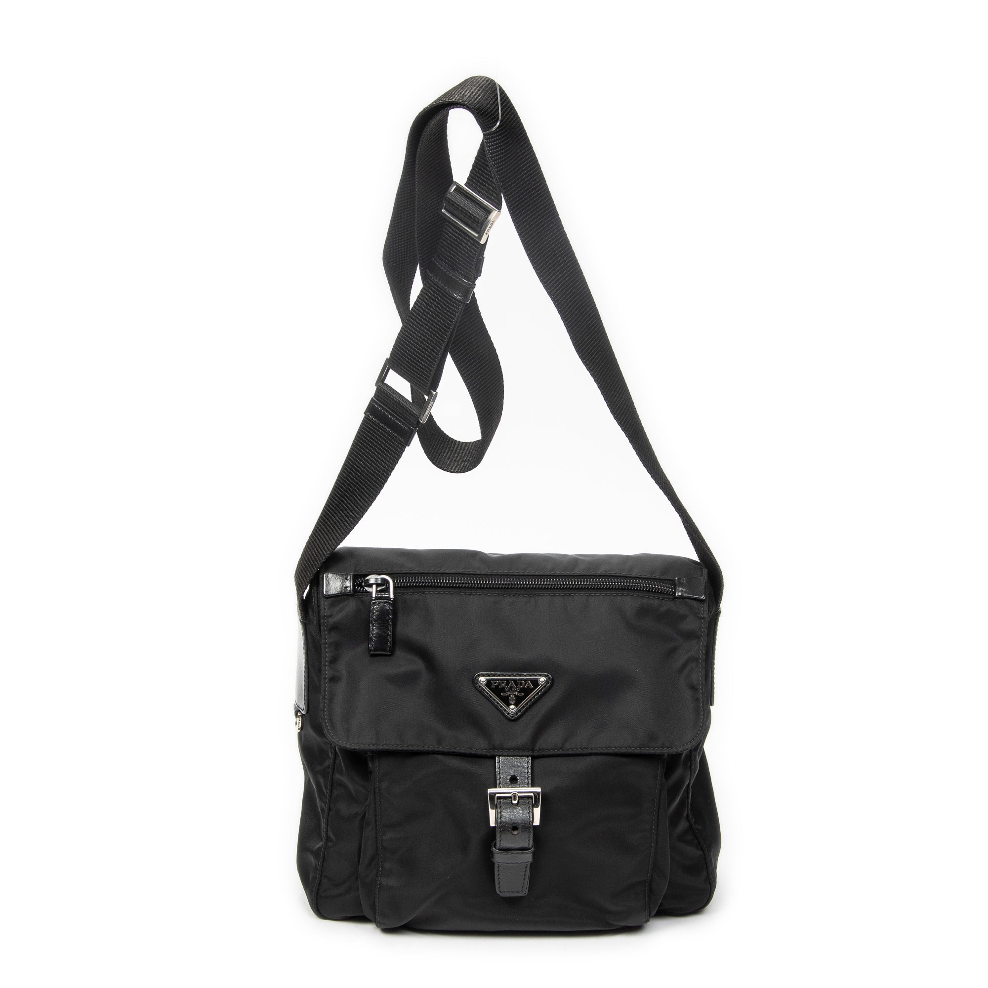 Shoulder Bag Small Buckle Flap Messenger Black Nylon Canvas