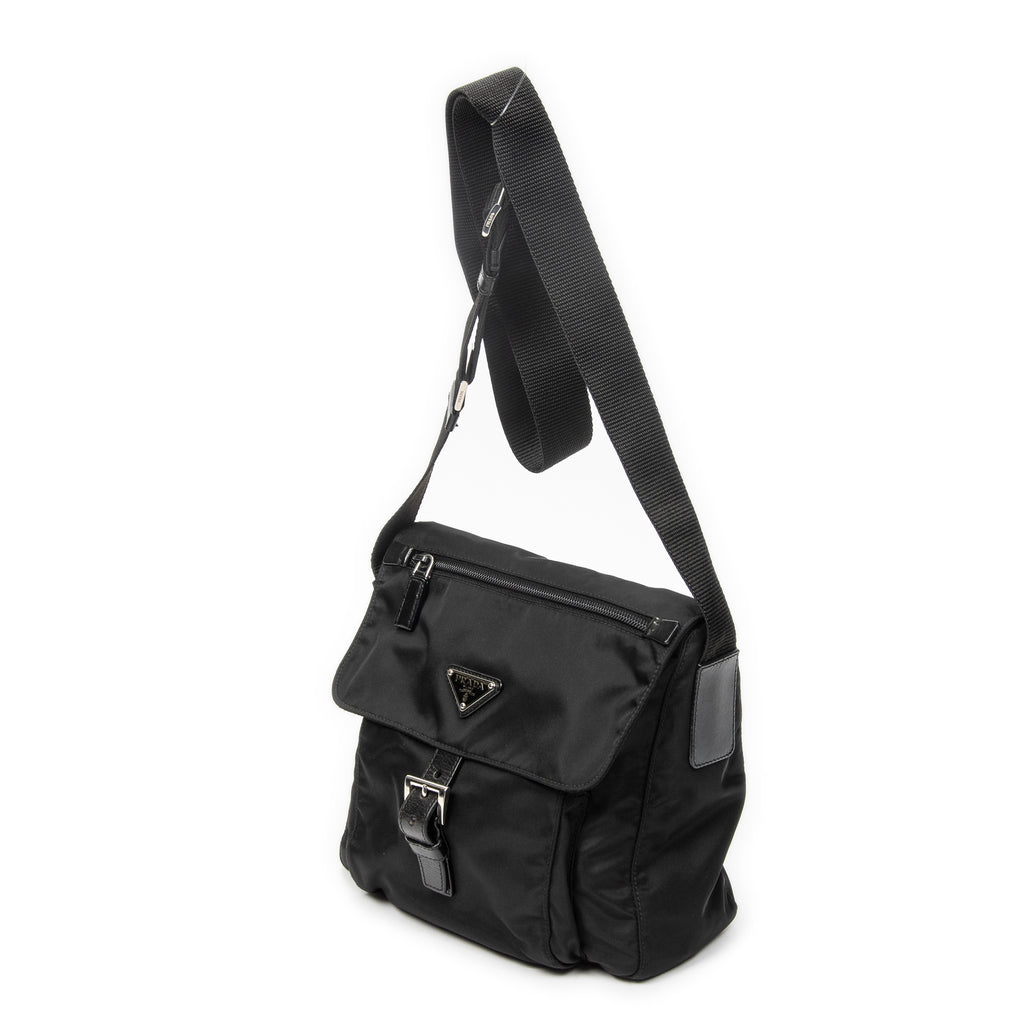 Shoulder Bag Small Buckle Flap Messenger Black Nylon Canvas