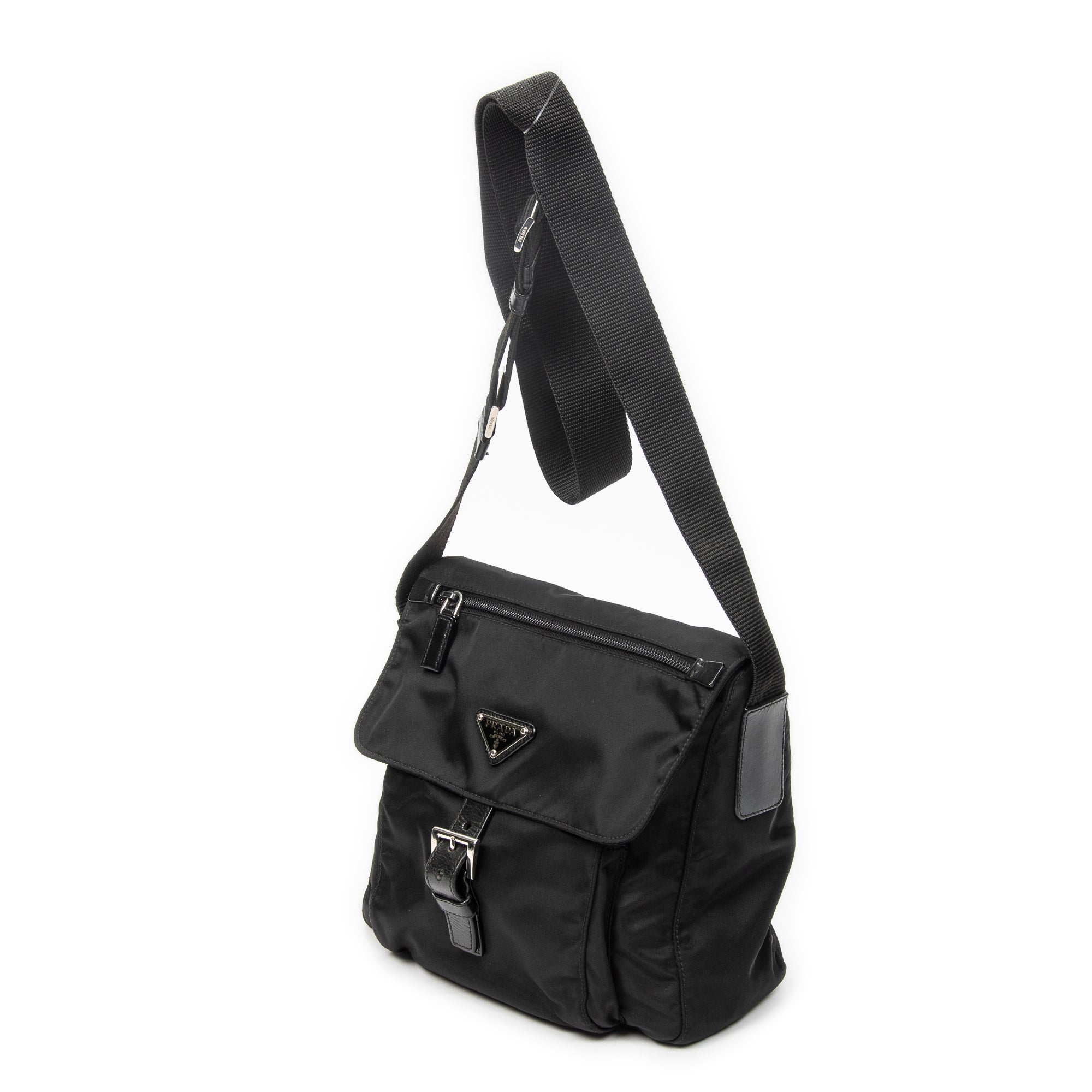 Shoulder Bag Small Buckle Flap Messenger Black Nylon Canvas