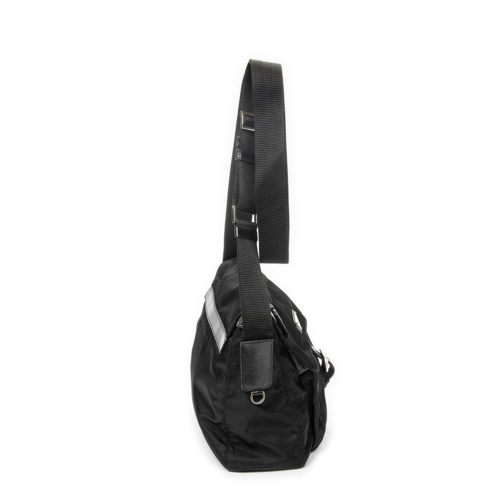 Shoulder Bag Small Buckle Flap Messenger Black Nylon Canvas