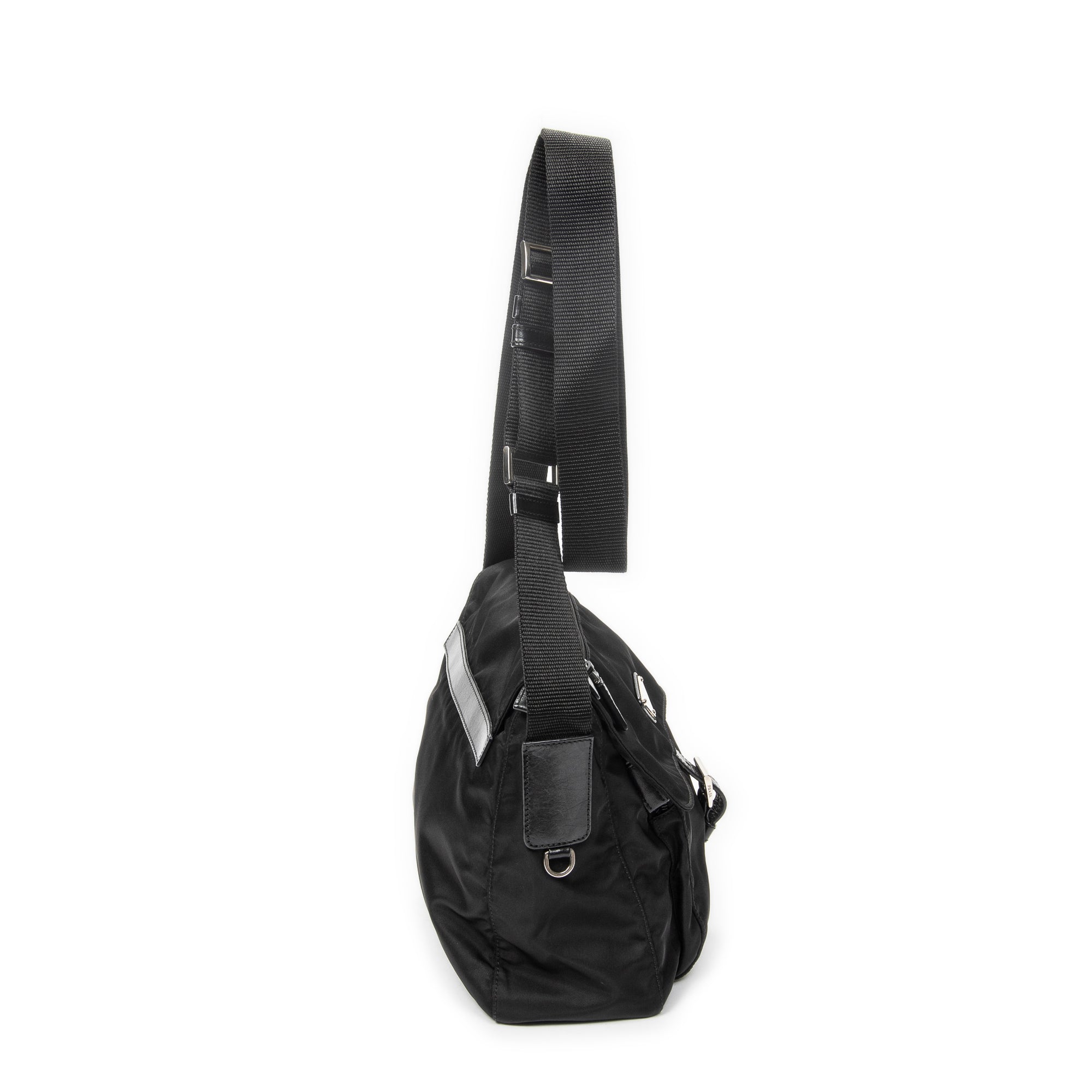 Shoulder Bag Small Buckle Flap Messenger Black Nylon Canvas