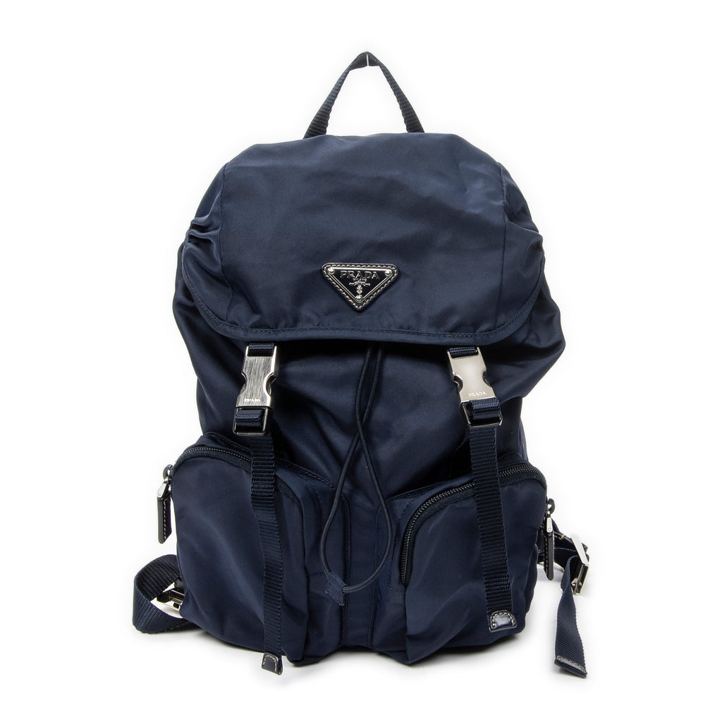 Backpack Small Flap Drawstring Backpack Navy Nylon Canvas