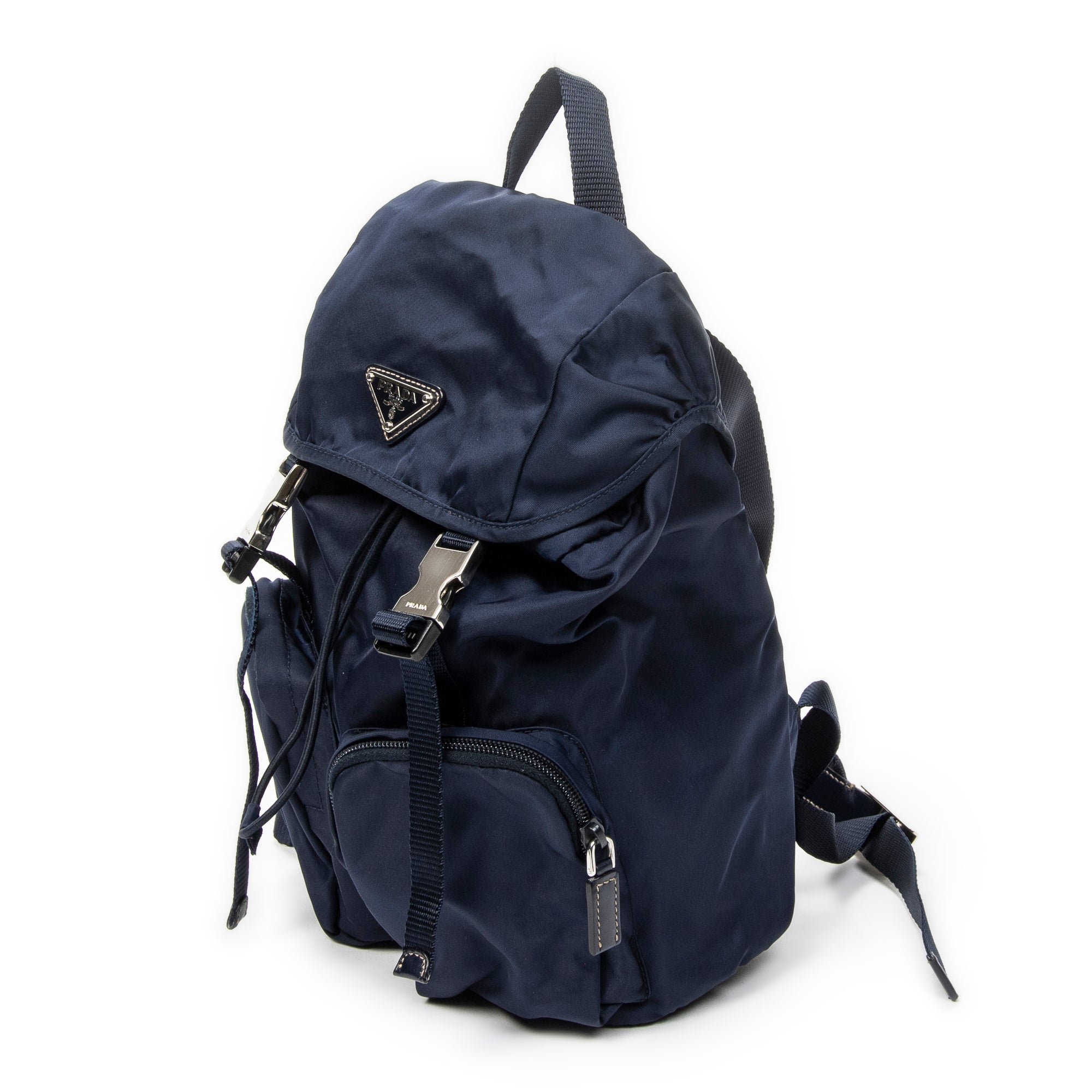 Backpack Small Flap Drawstring Backpack Navy Nylon Canvas
