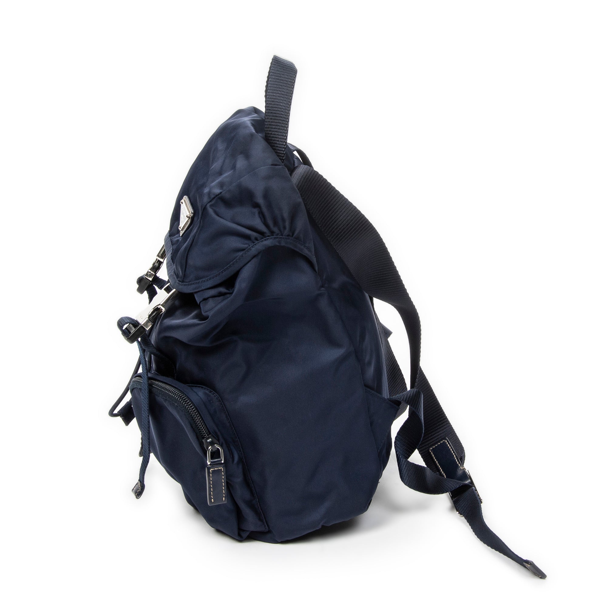 Backpack Small Flap Drawstring Backpack Navy Nylon Canvas