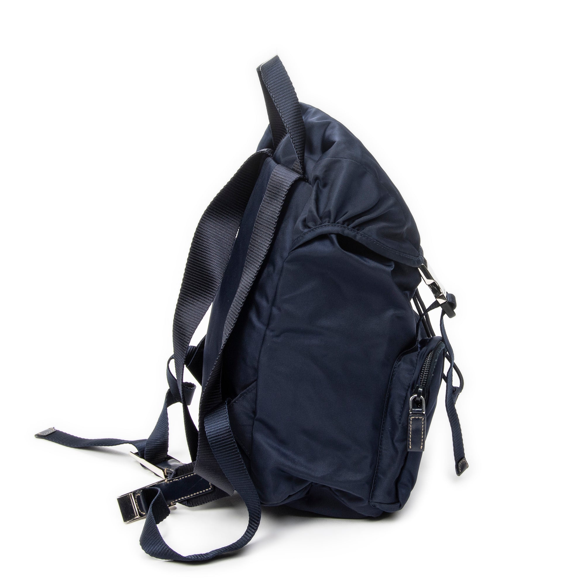 Backpack Small Flap Drawstring Backpack Navy Nylon Canvas