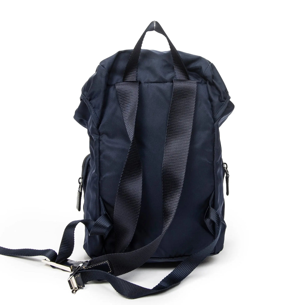 Mochila pequeña con solapa y cordón de ajuste, lona de nailon azul marino